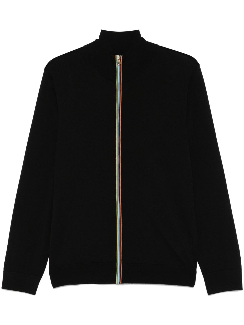 Paul Smith Black Washable Merino Wool 'Signature Stripe' Zip Cardigan