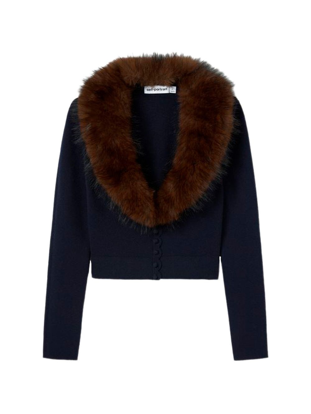 Marineblaue Strickjacke mit Kunstpelz