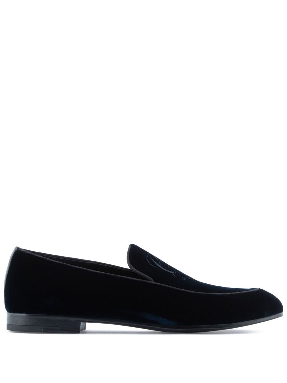 Giorgio Armani Embroidered Logo Velvet Loafers