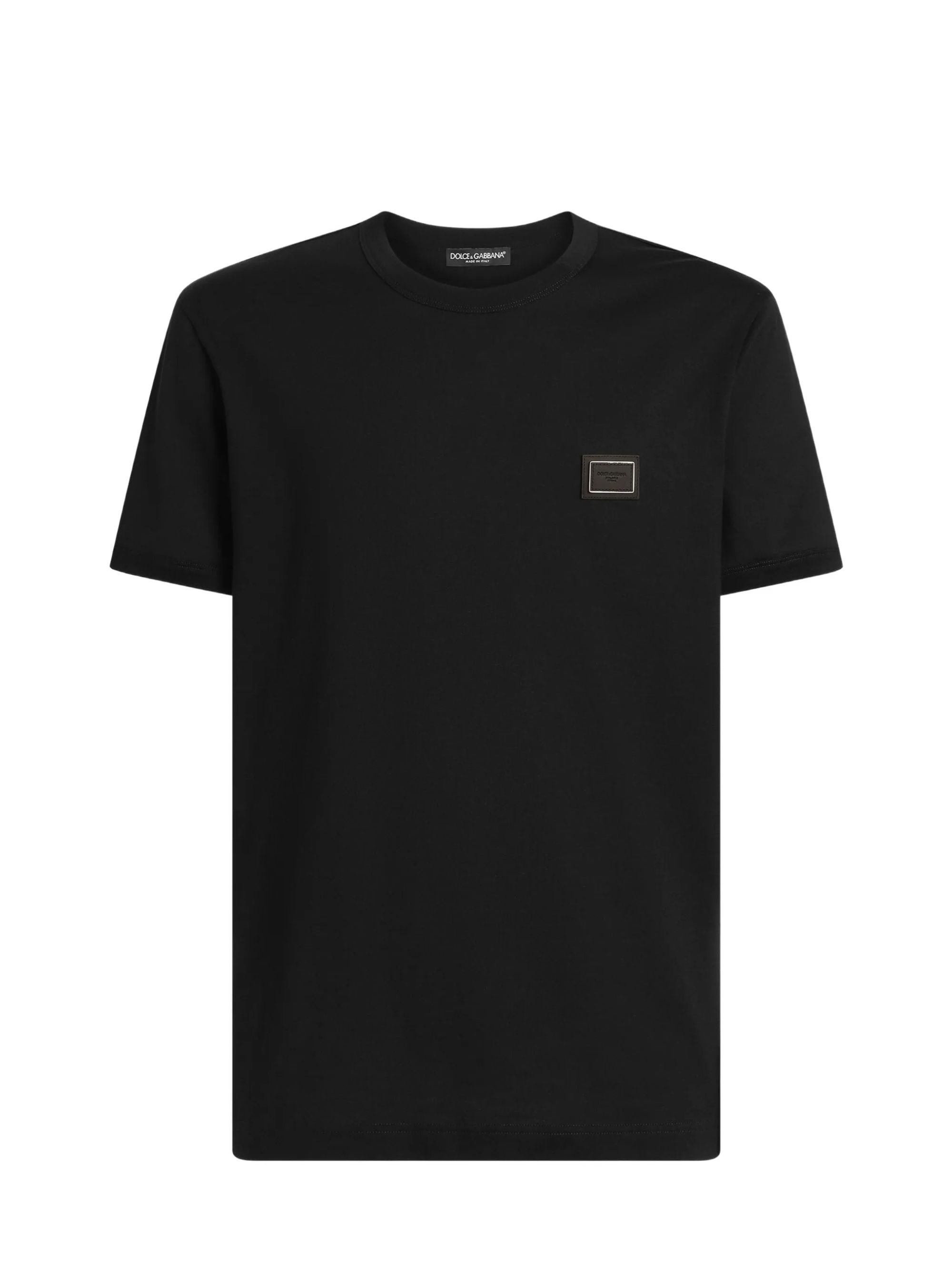 T-shirt in cotone con placca logata nera
