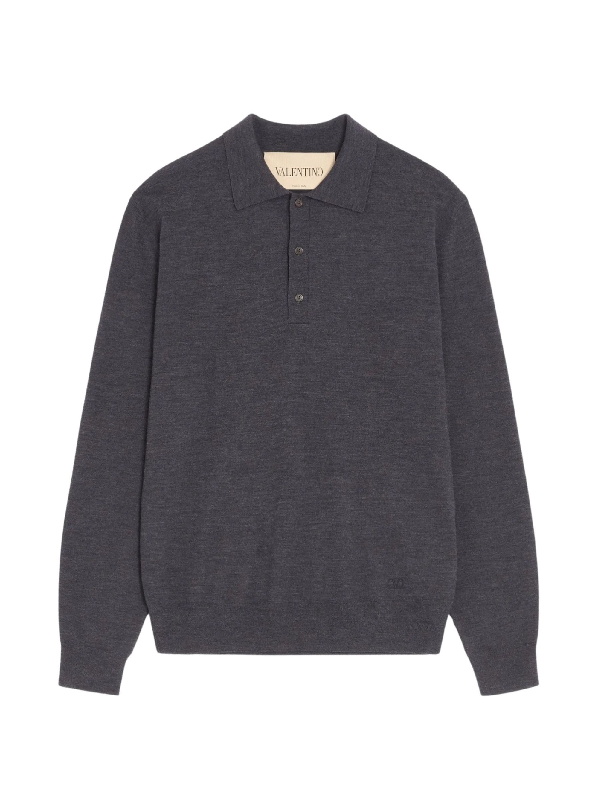 Wool polo shirt with VLogo embroidery in anthracite