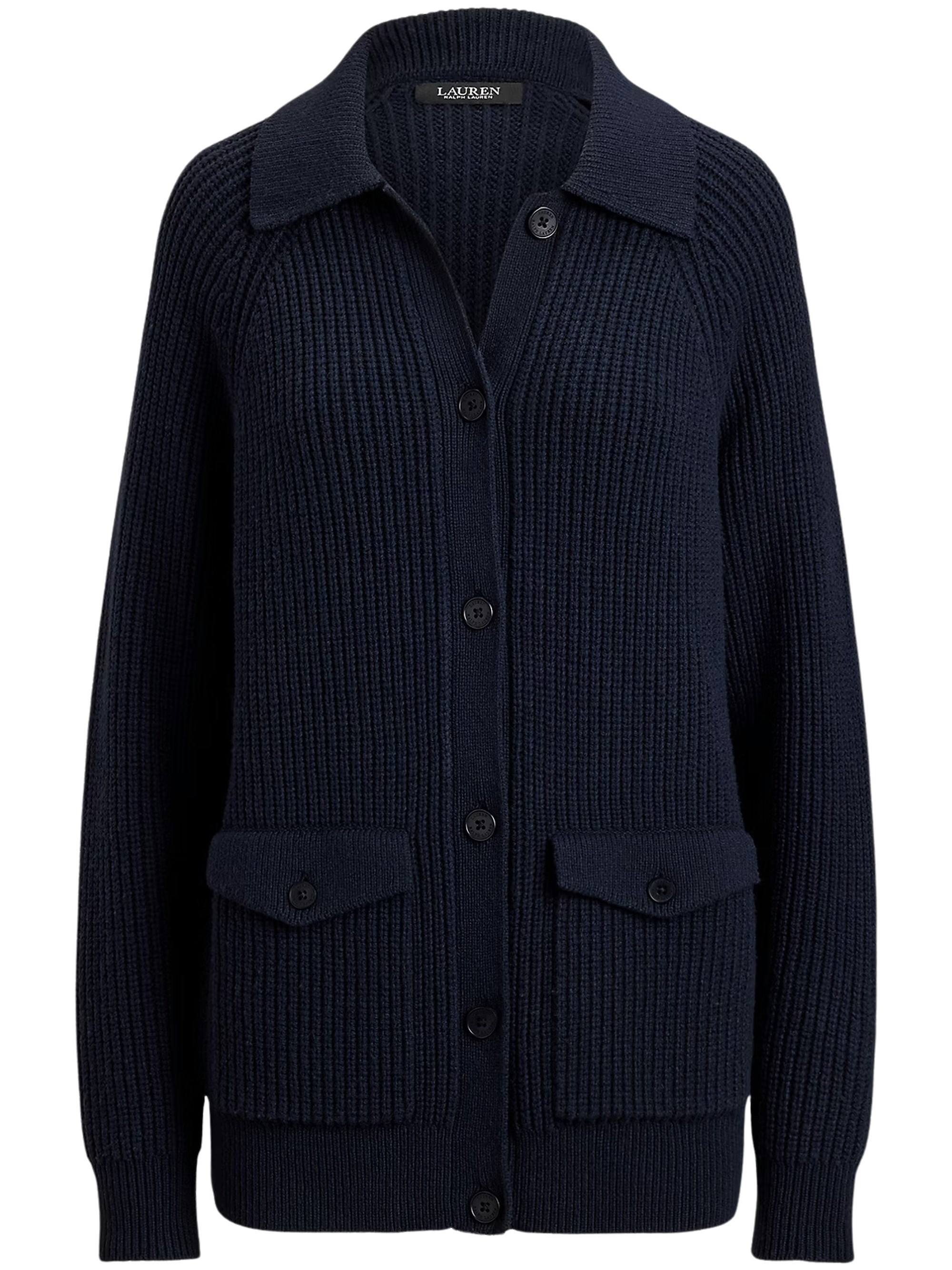 Lauren Ralph Lauren Wool-Blend Rib-Knit Collared Cardigan