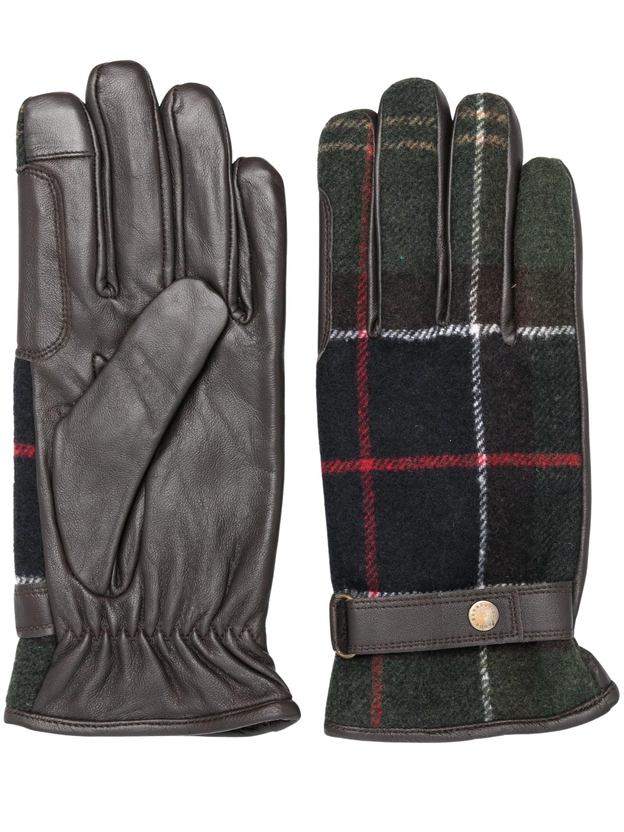 Barbour Aubrey Tartan-Check Panelled Leather Gloves