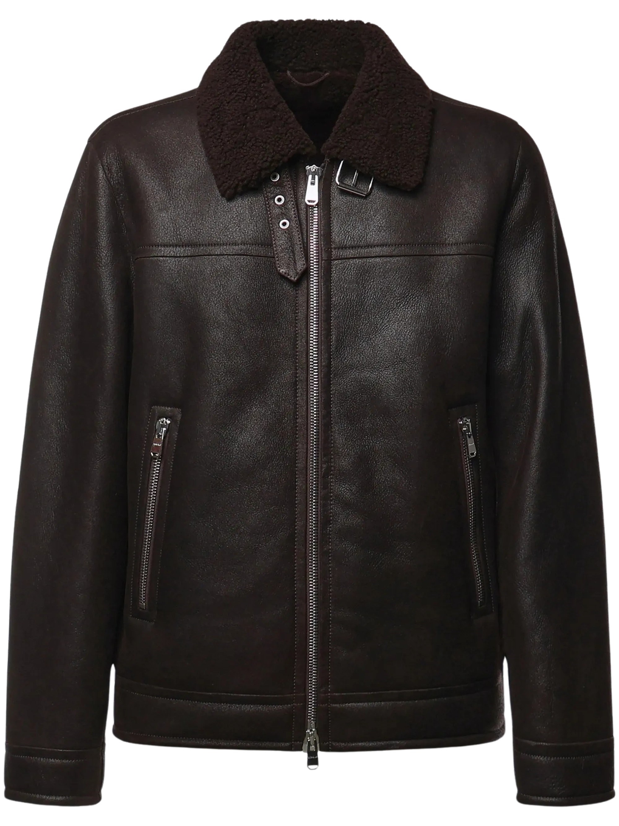 Dondup Shearling-Collar Leather Jacket