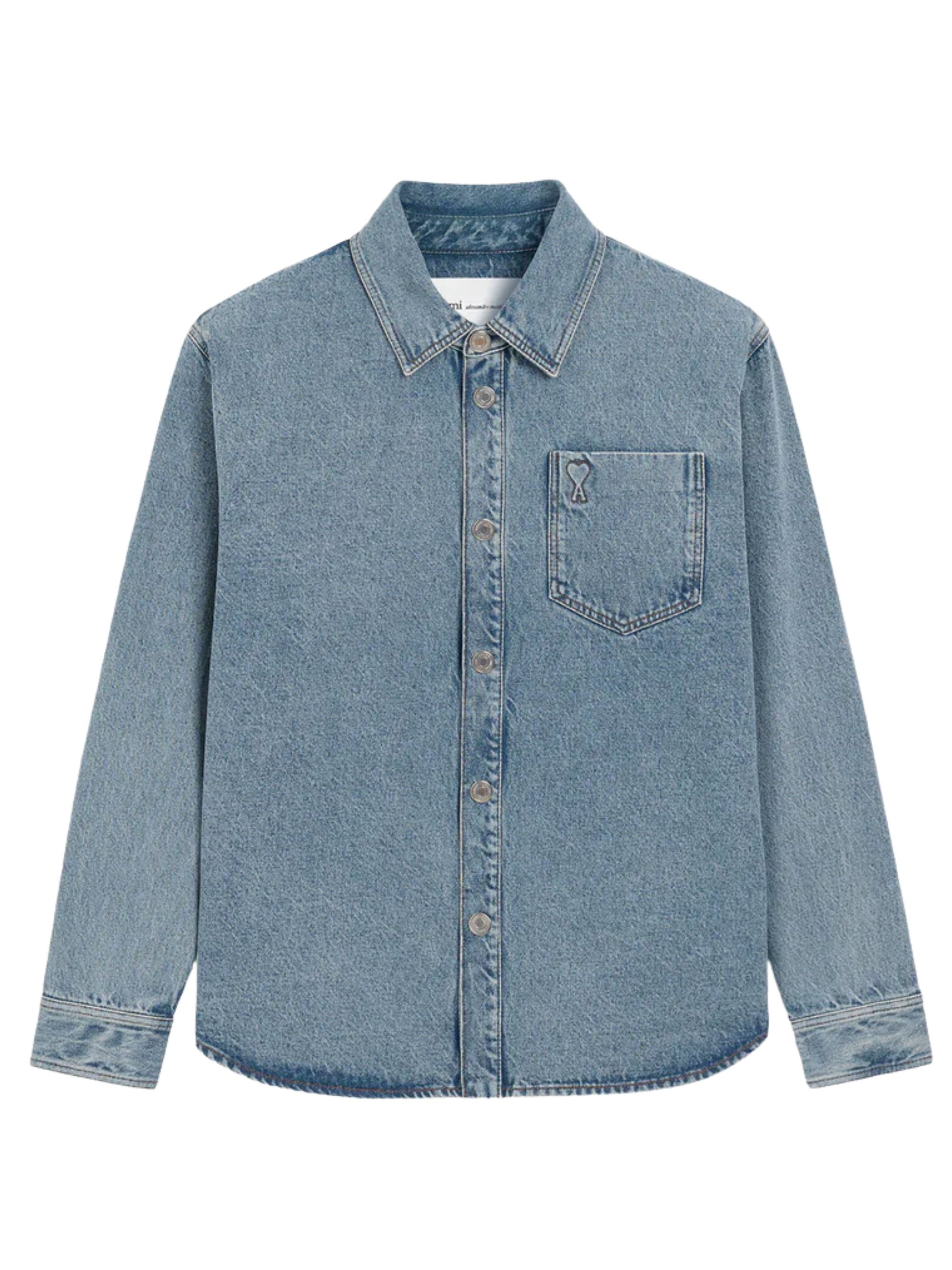 AMI Paris Cotton Denim Overshirt — Blue