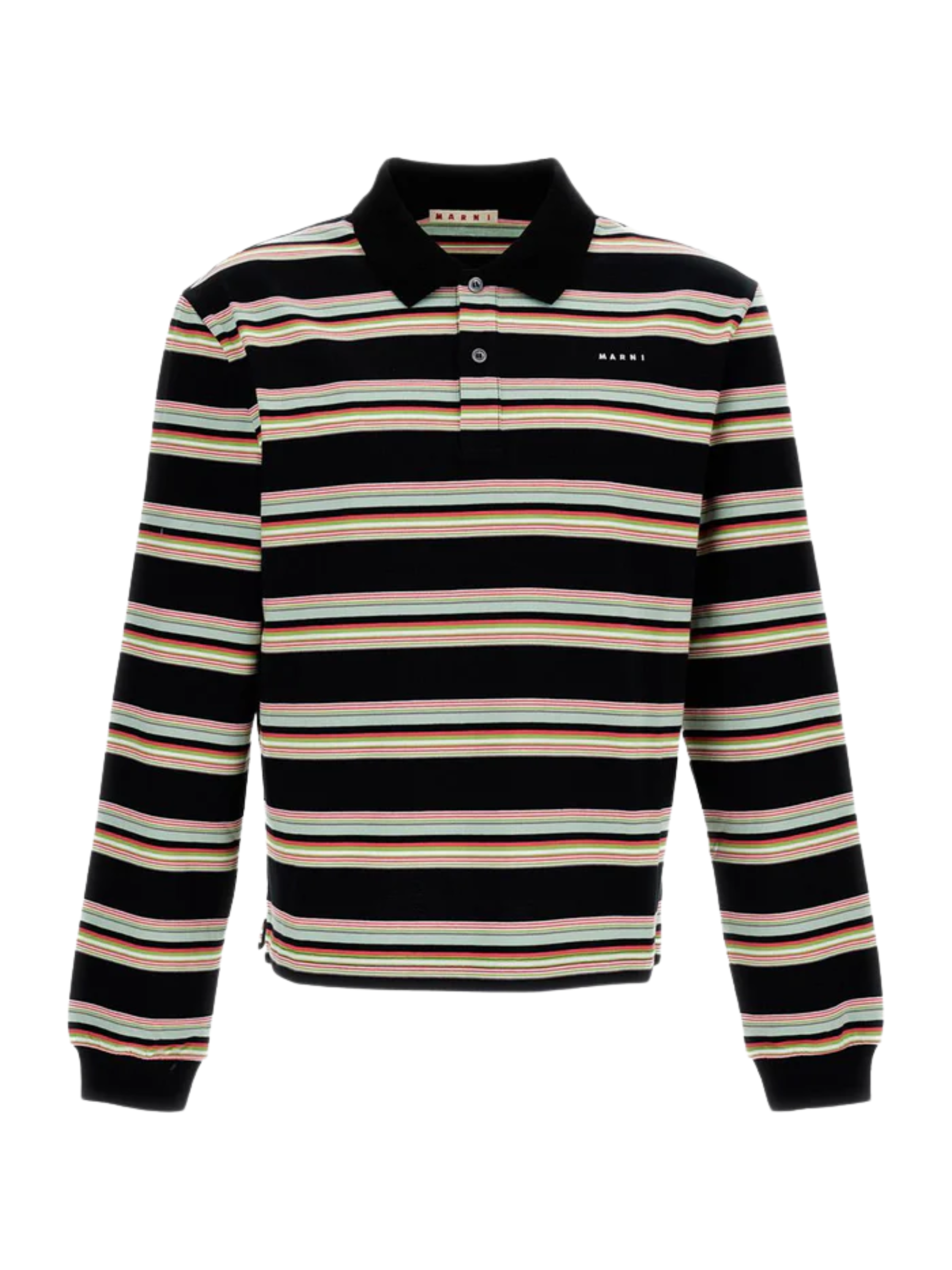 Marni Striped Cotton Polo Shirt — Black