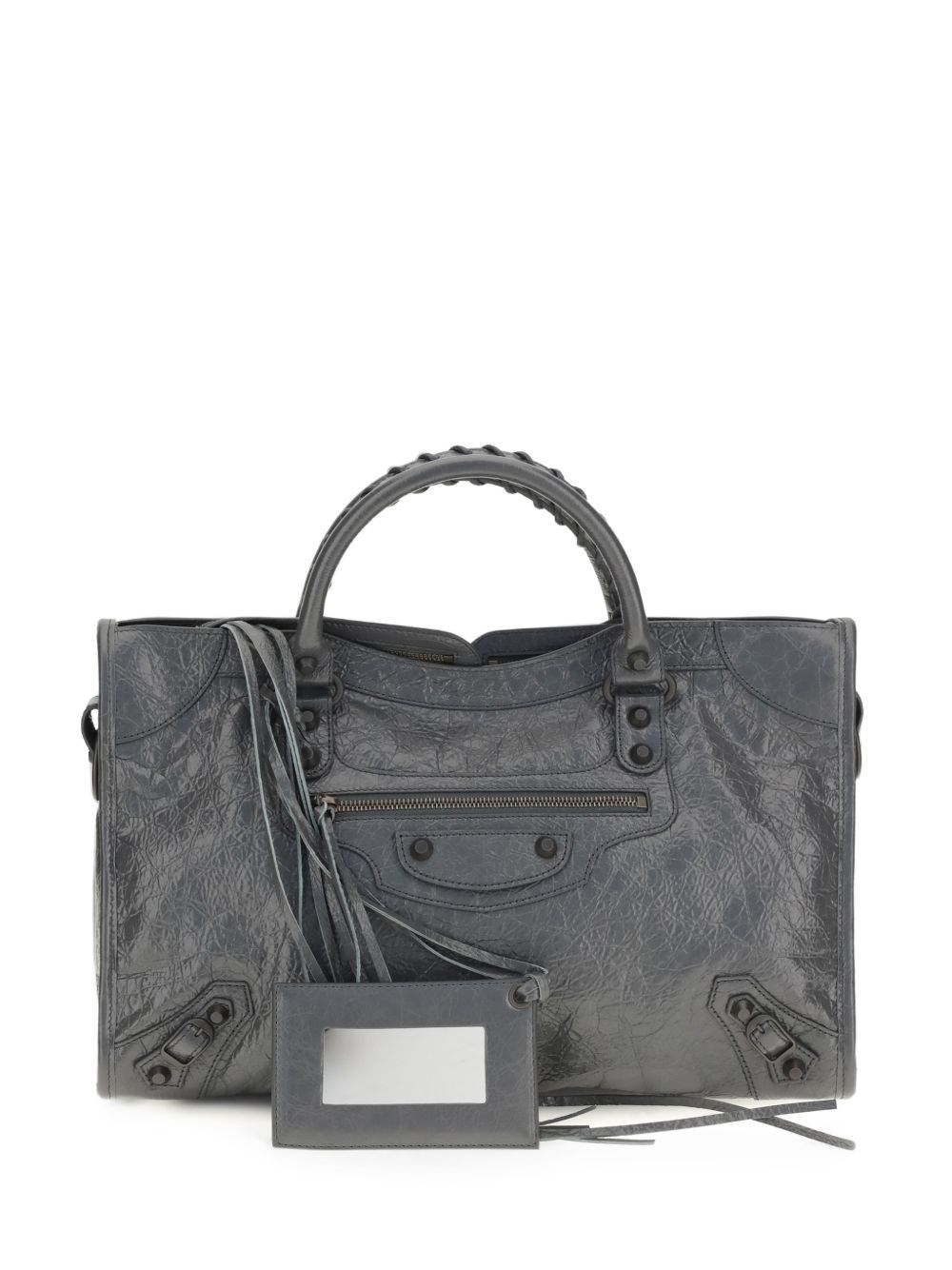 Balenciaga Le City Lambskin Leather Top Handle Bag — Gray