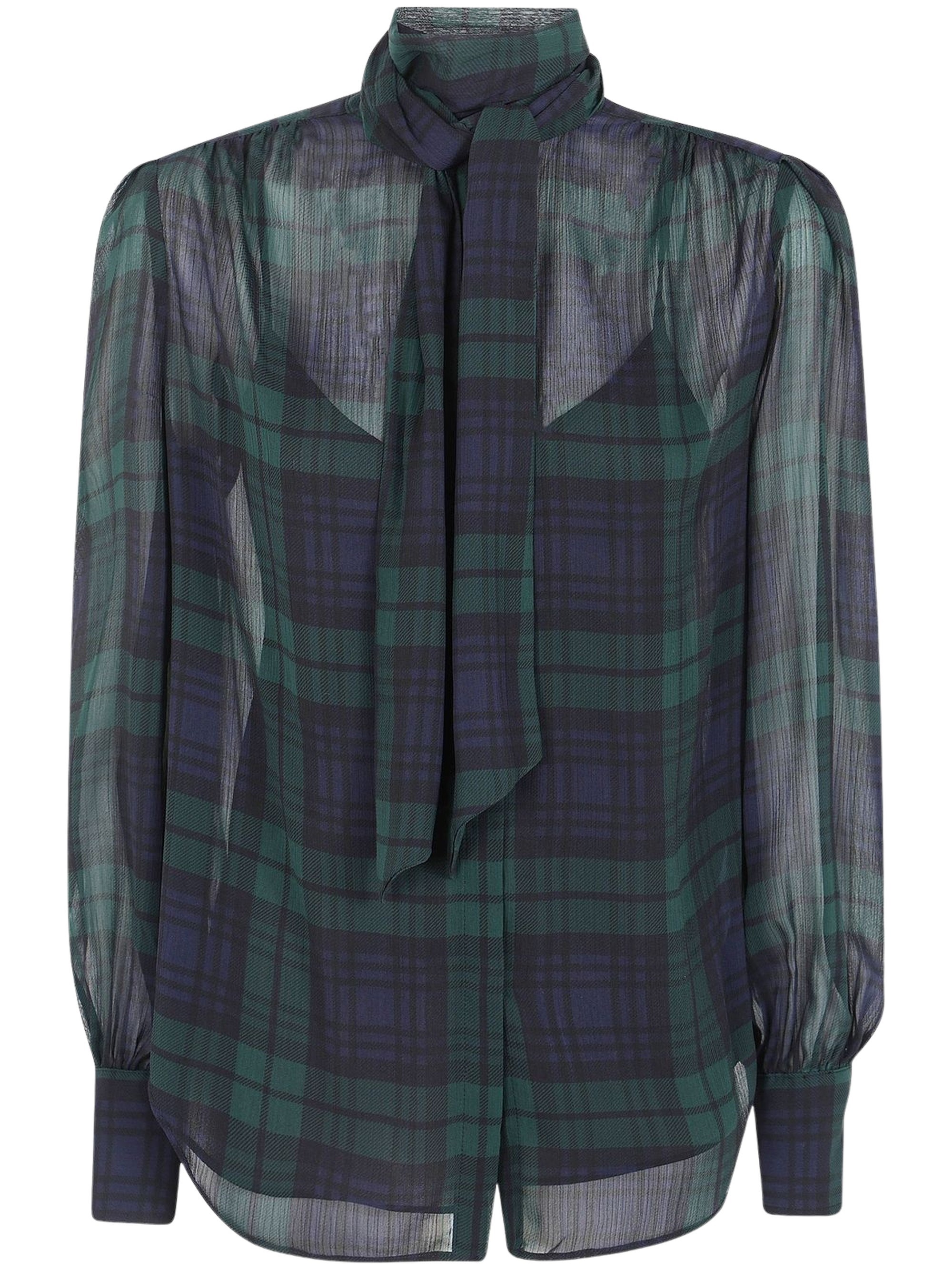 Lauren Ralph Lauren Sheer Checked Tie-Neck Blouse