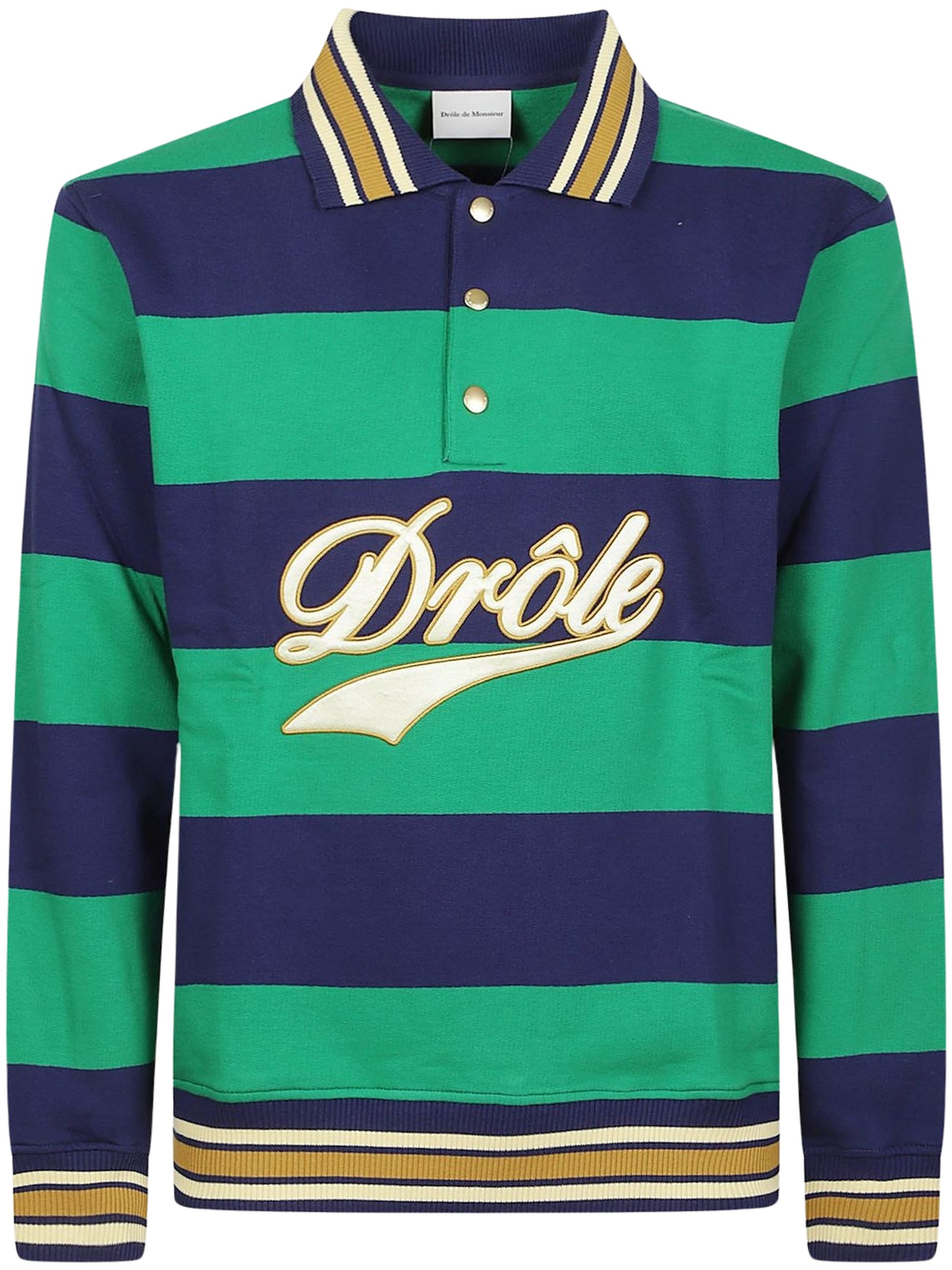 DROLE DE MONSIEUR Logo Stripe Long-Sleeve Polo Shirt