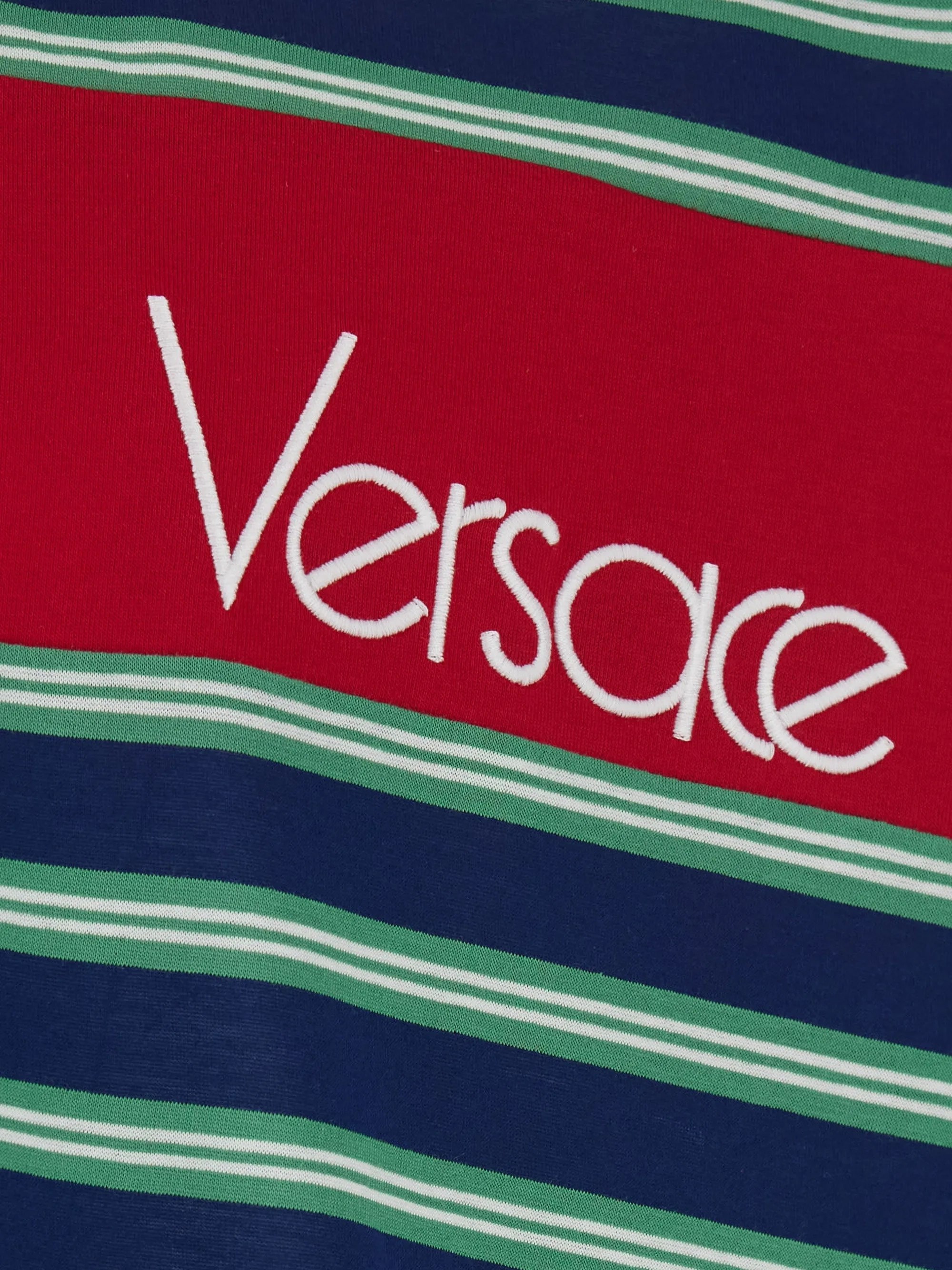 Versace Logo-Detail Striped Long-Sleeve Polo Shirt
