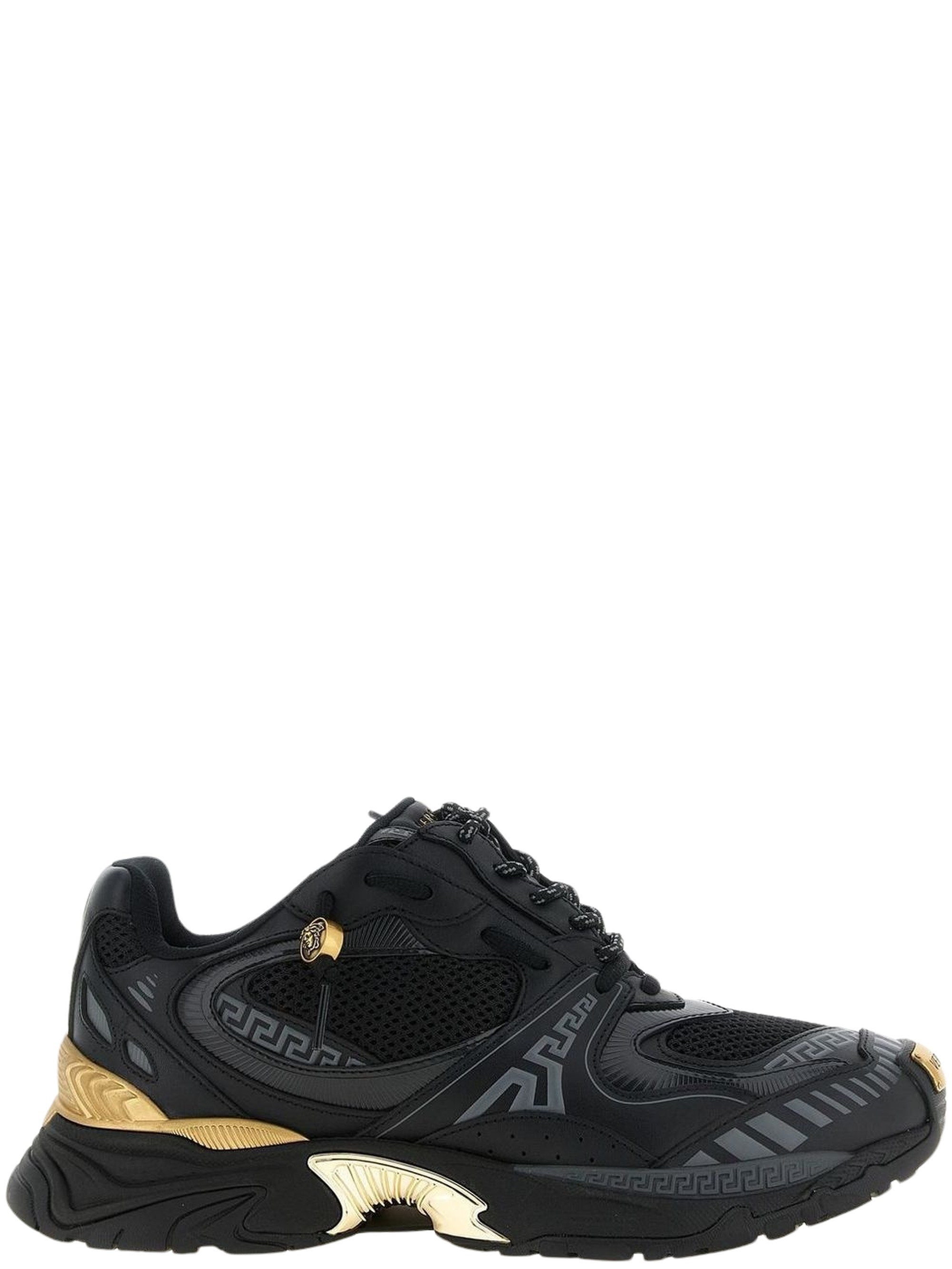 Versace Greek-Motif Calfskin Sneaker — Black