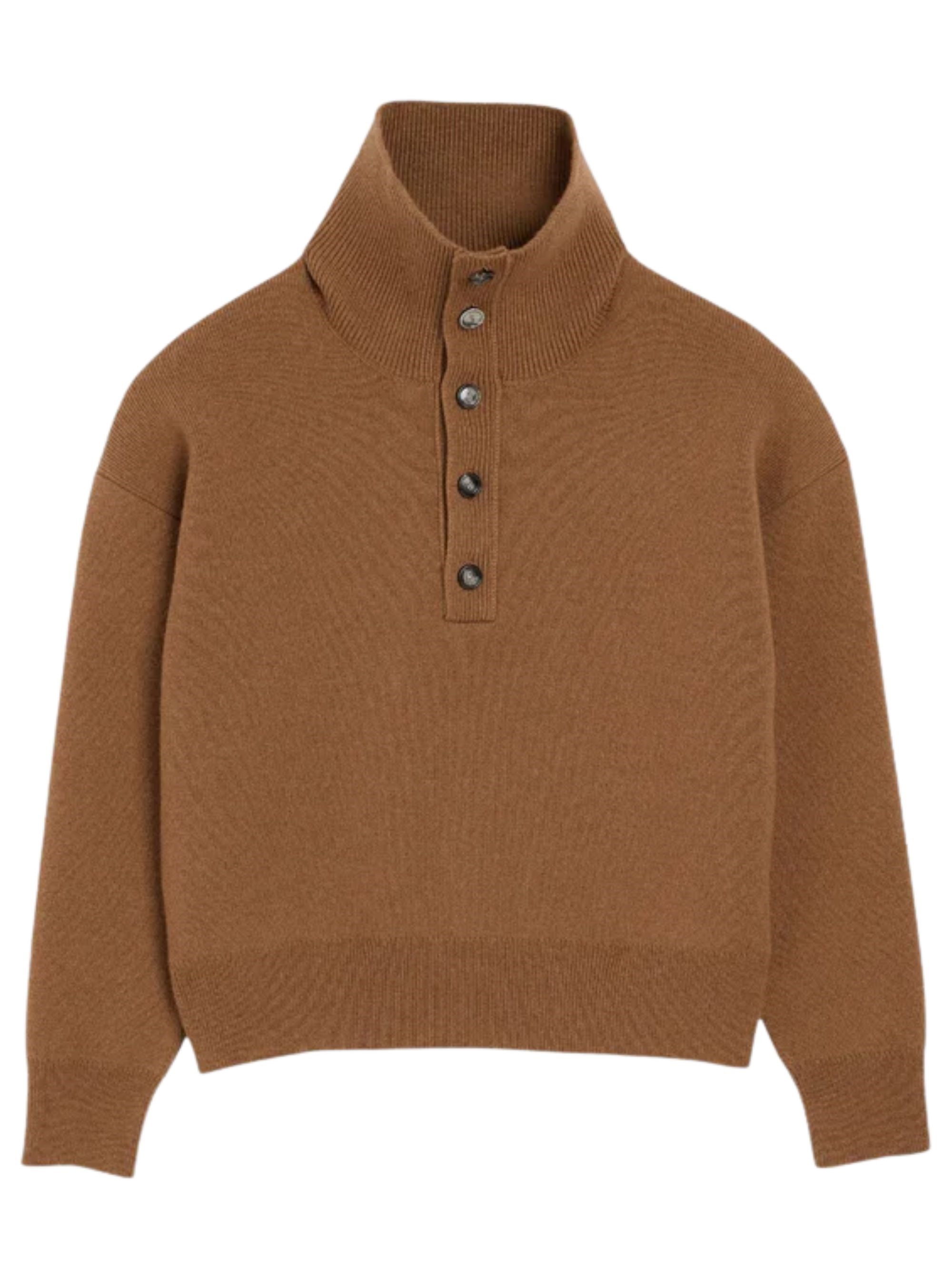 AMI Paris Merino Wool Half-Button Sweater — Camel