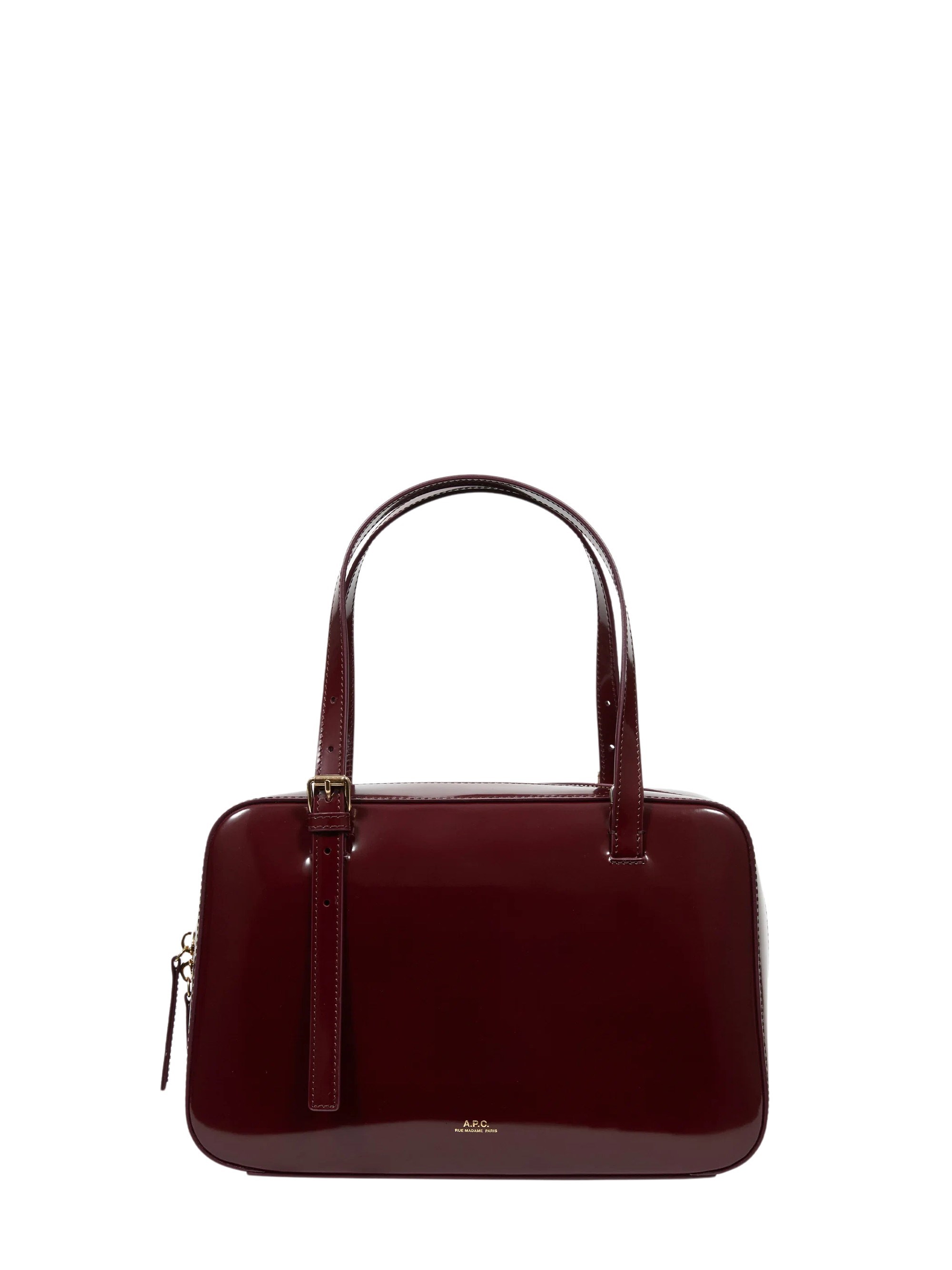 A.P.C. Virginie Box Leather Shoulder Bag — Burgundy