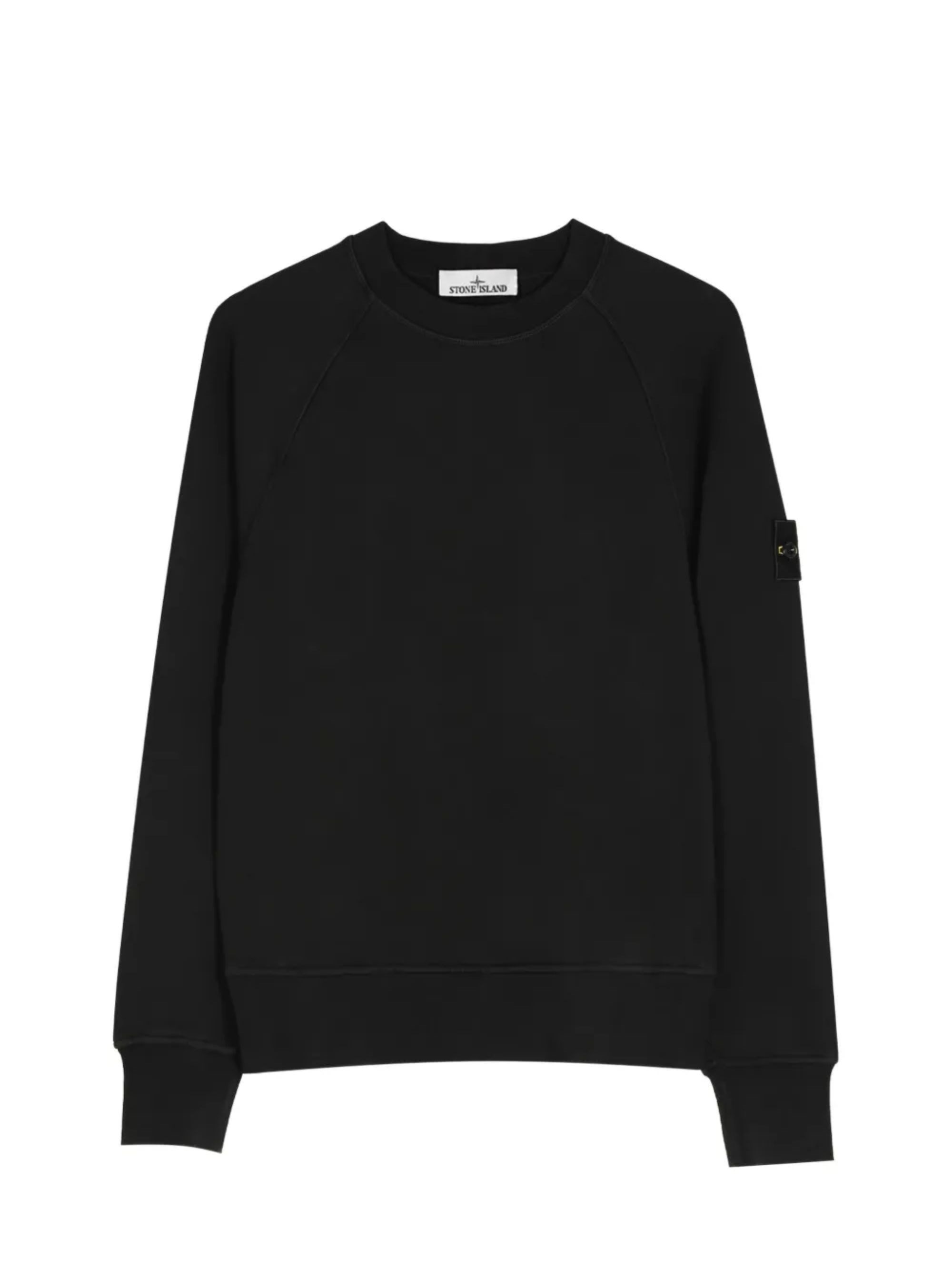 STONE ISLAND_Oversize-Sweatshirt mit Rundhalsausschnitt aus schwarzem Baumwollfleece mit Aufnäher_Schwarz_M_Mann