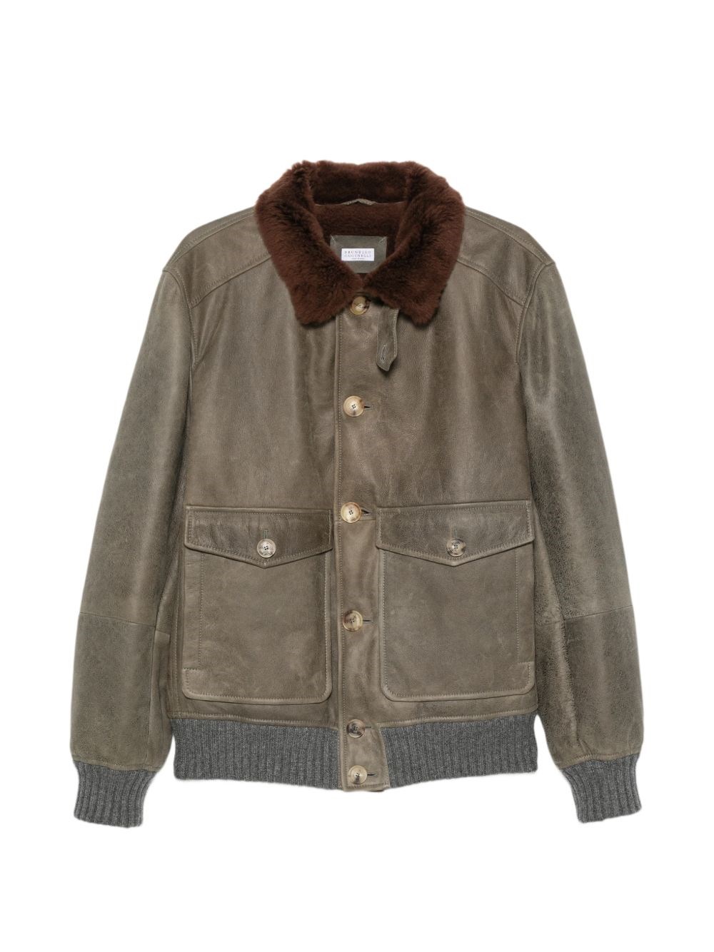 BRUNELLO CUCINELLI Waxed Shearling Bomber Jacket