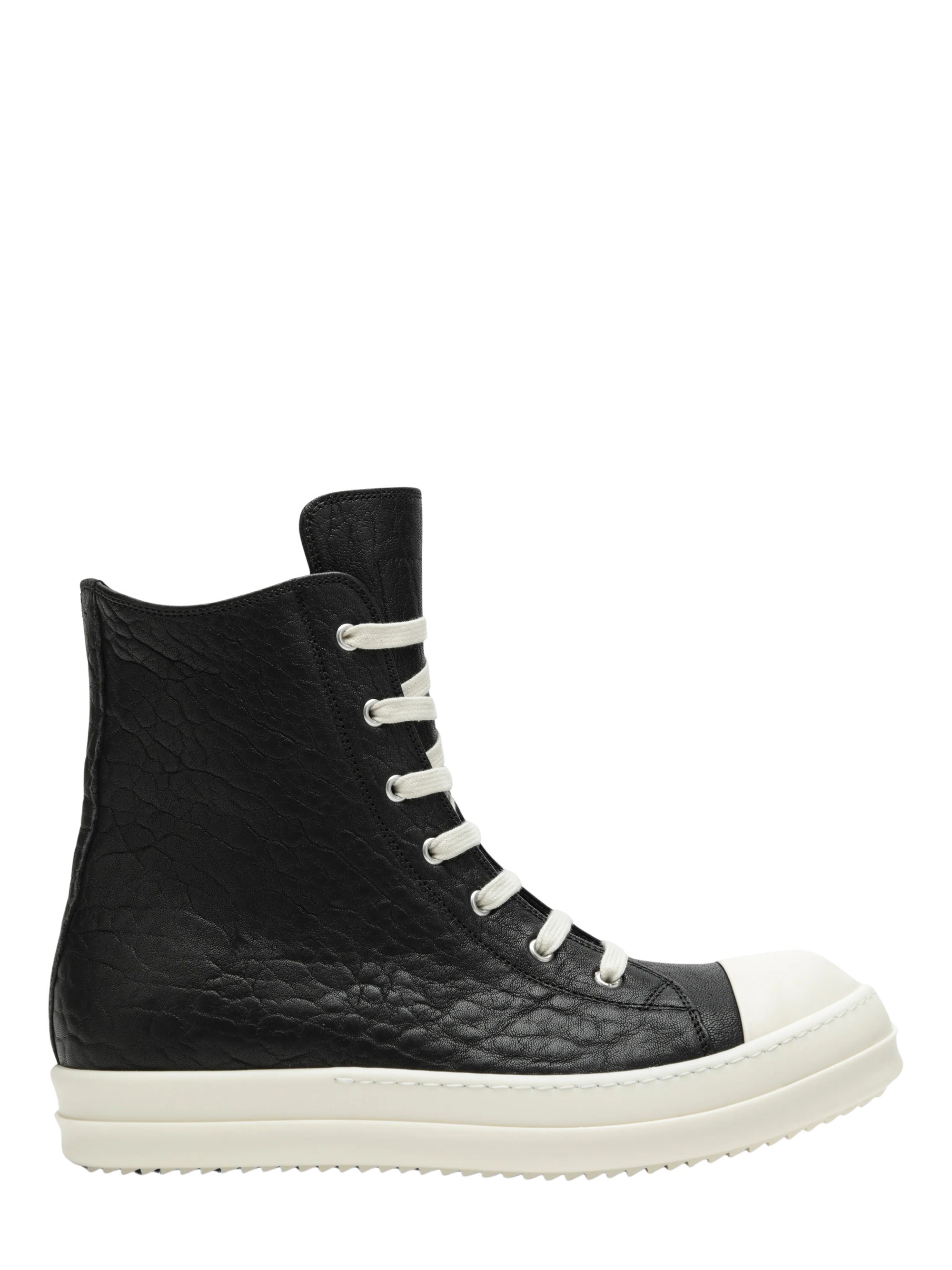 Rick Owens Black High-Top Sneakers In Textured Leather