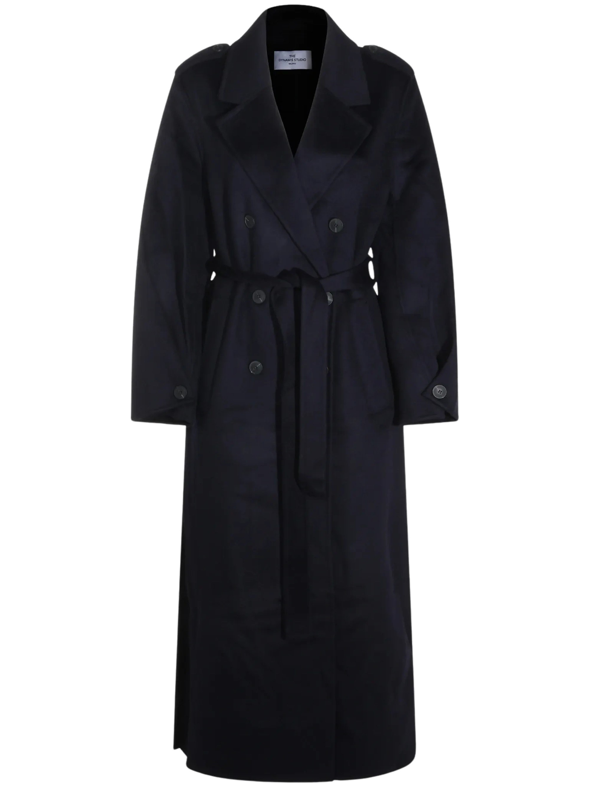 The Dynamis Studio Double-breasted Belted Coat In Blue
