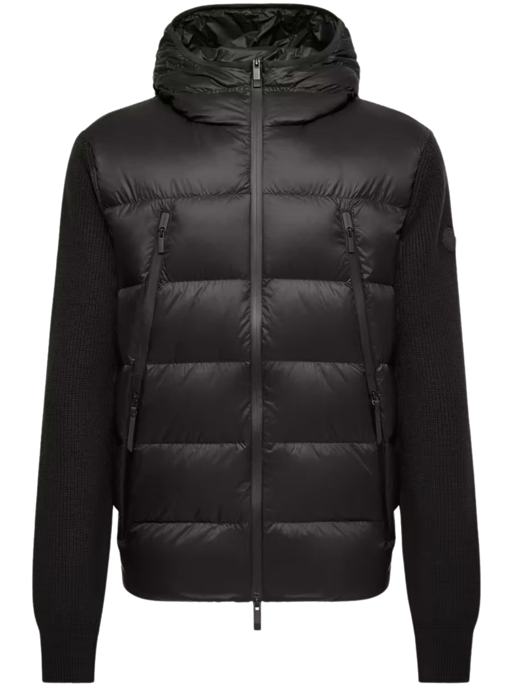 Schwarzer gepolsterter Cardigan mit Kapuze