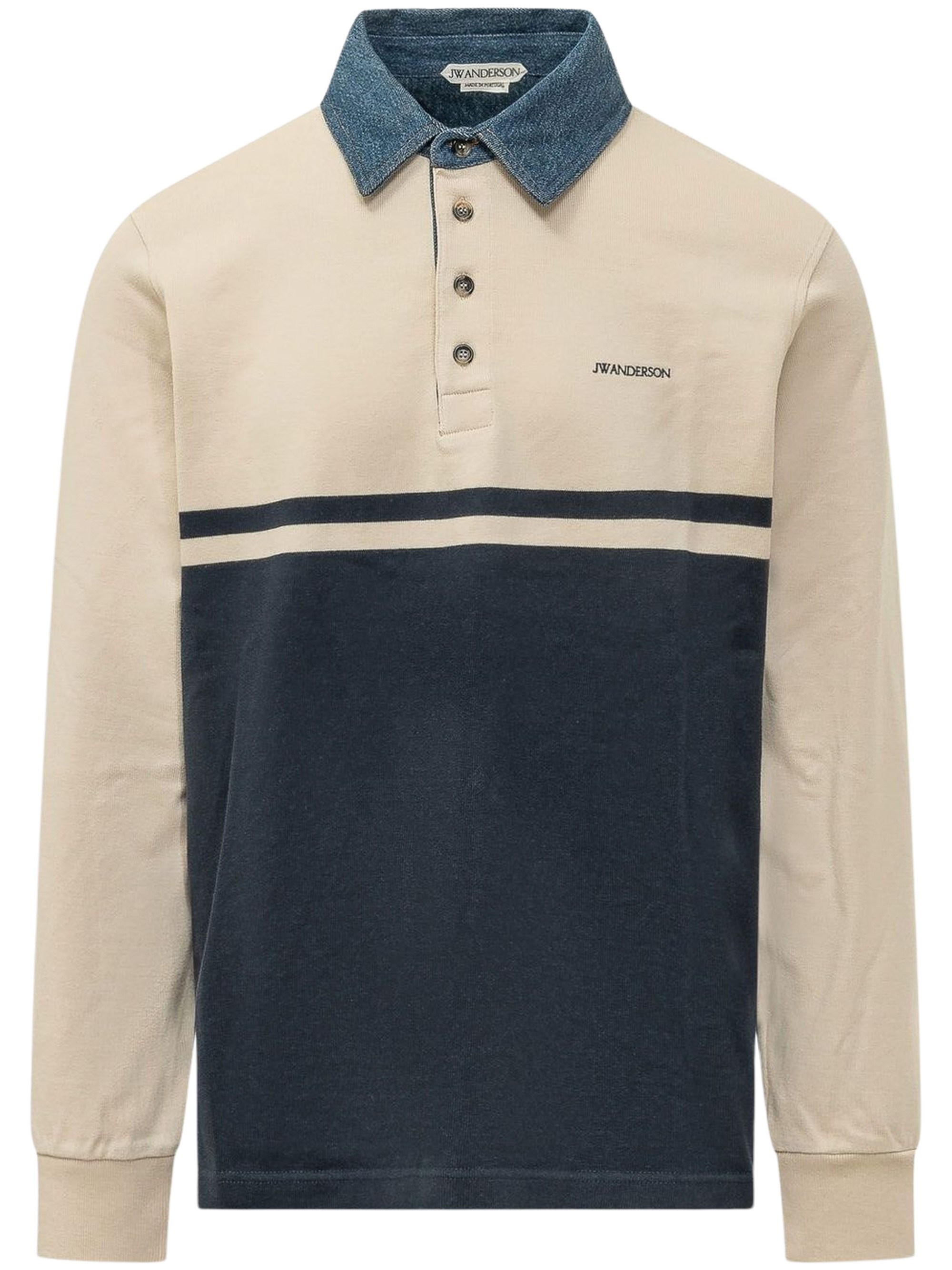 Denim-Collar Colour-Block Polo Shirt