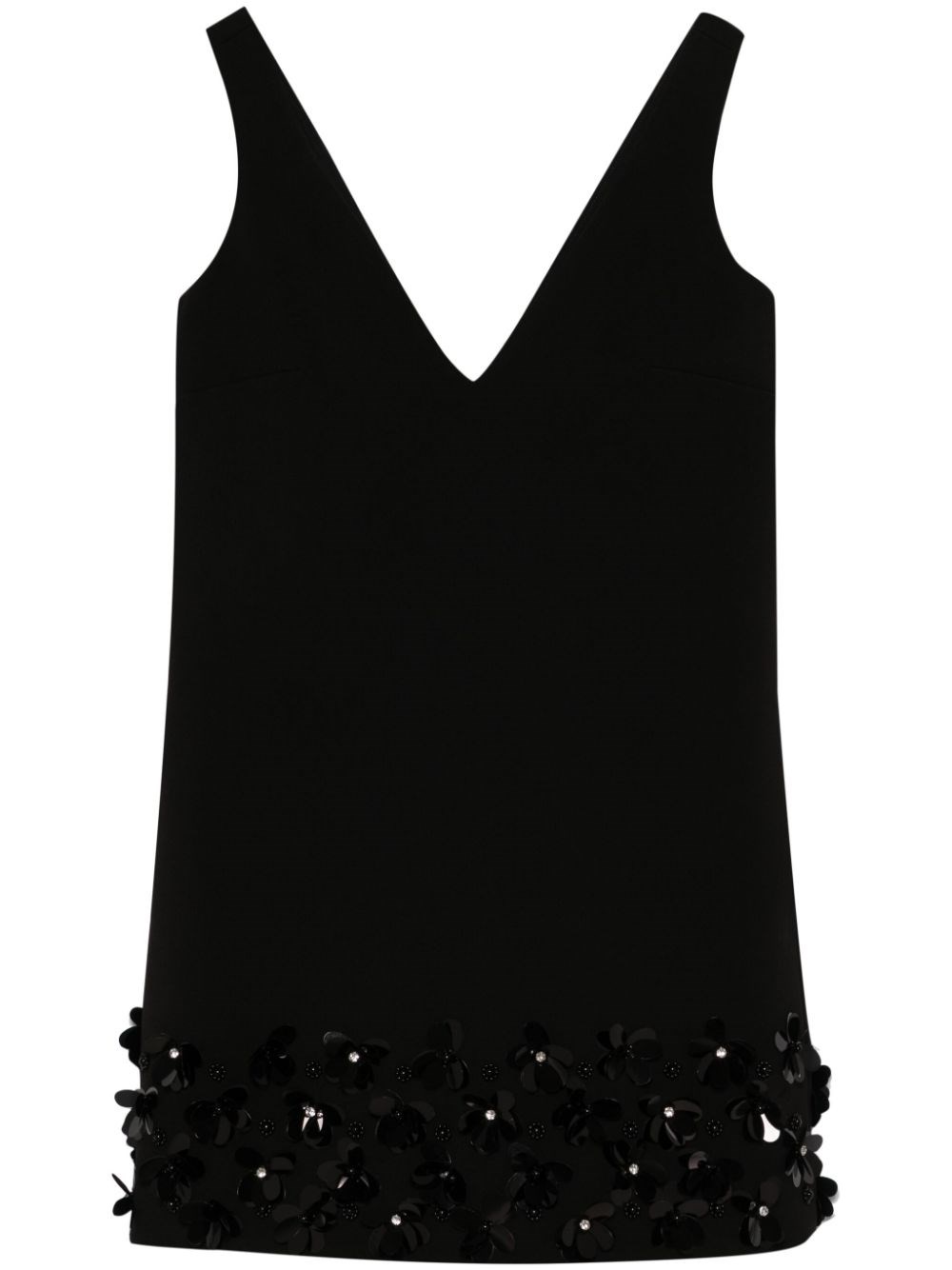 Self-portrait Black Sequin Mini Dress With V Neck In Tech Fabric Woman In Black