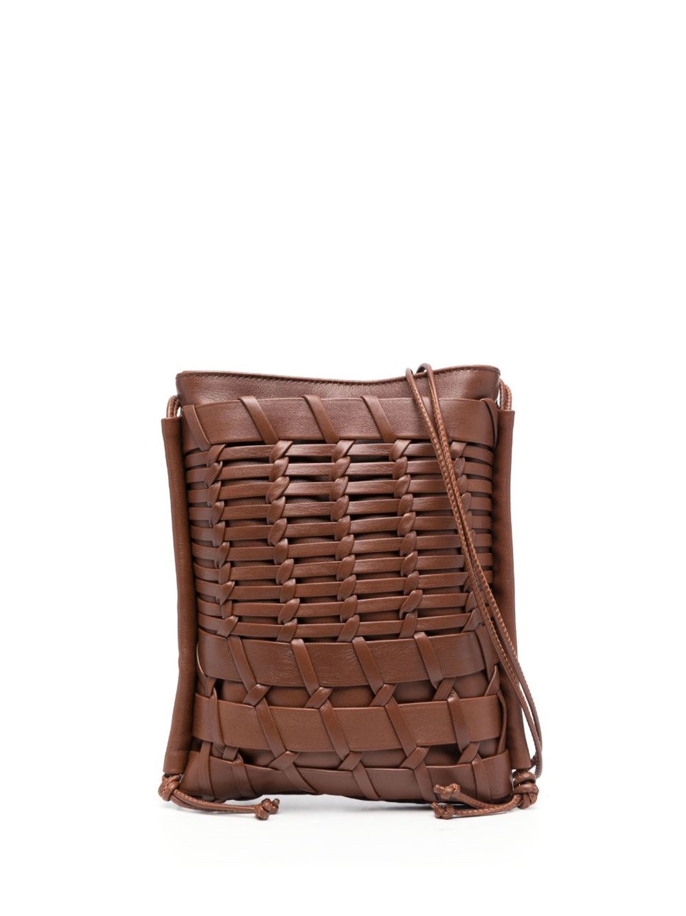 Hereu Trena Brown Flat Square Crossbody Bag In Handwoven Leather Woman