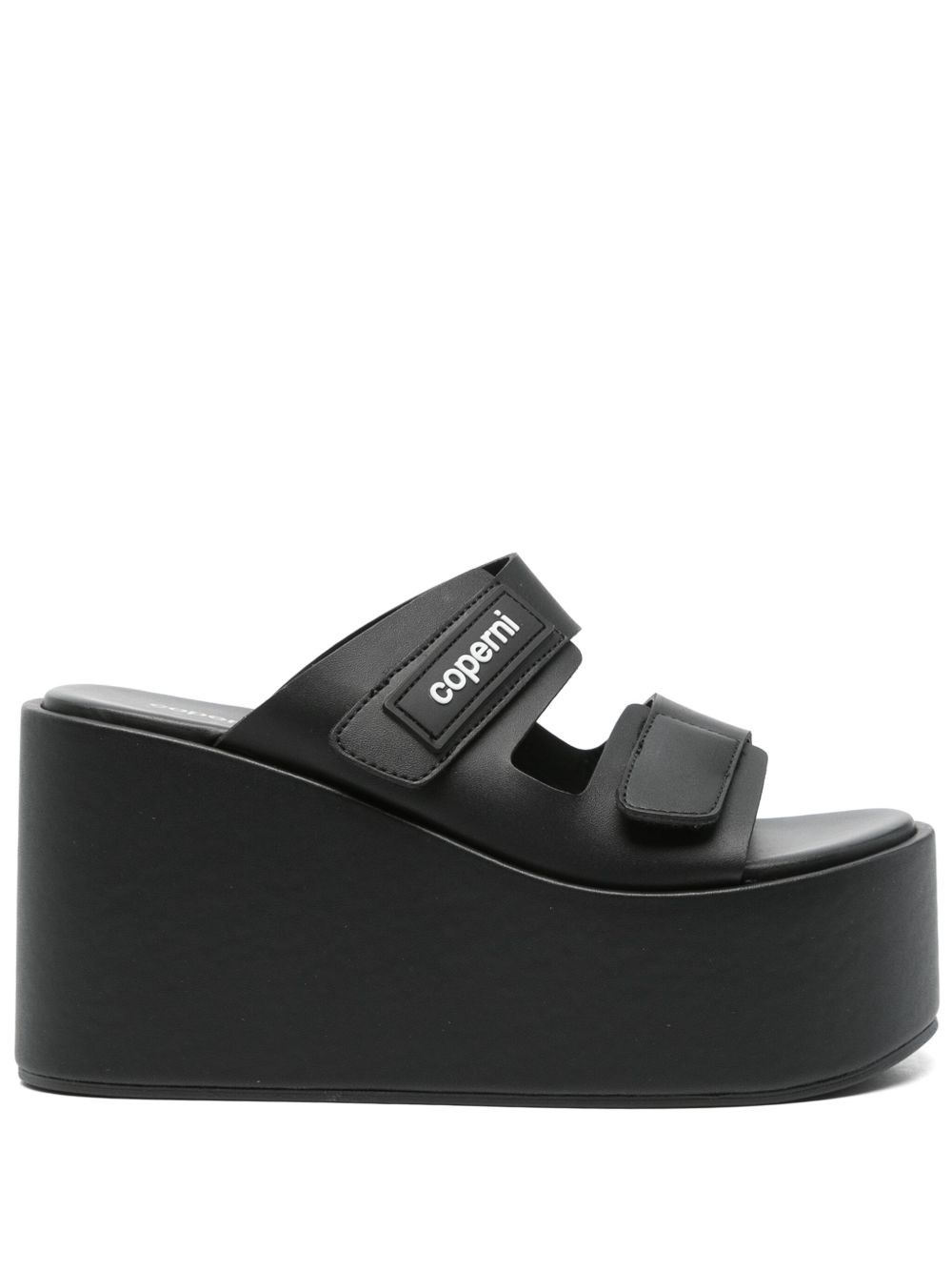 Coperni Black Wedges With Logo Patch On The Front And Touch-strap Closure In Leather Woman