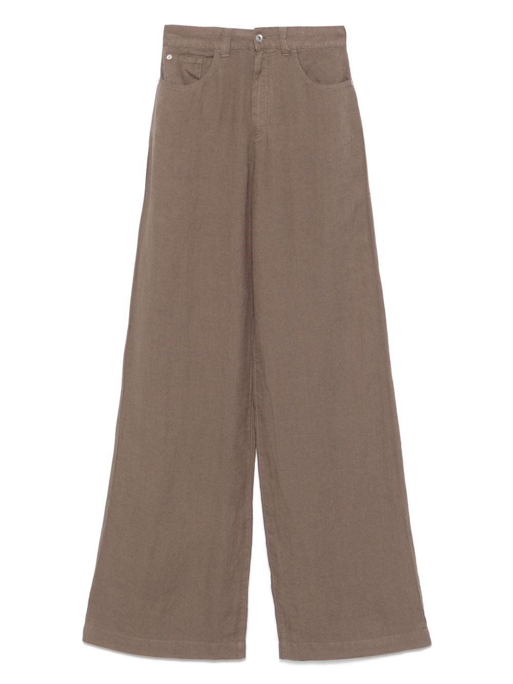 Emporio Armani Linen Trousers With Wide Legs And Pockets In Brown