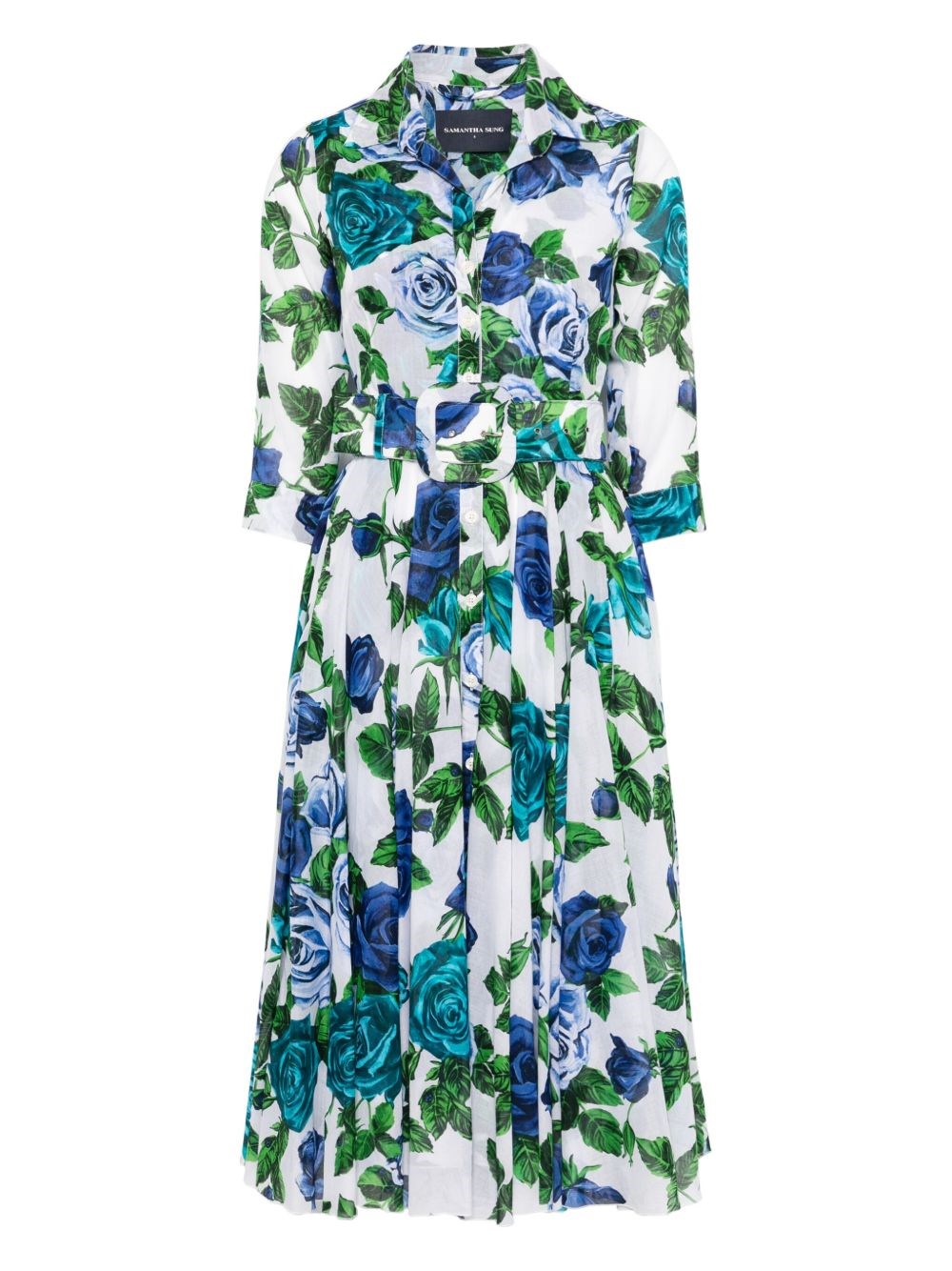 Samantha Sung Aster Printed Cotton Shirtdress In White