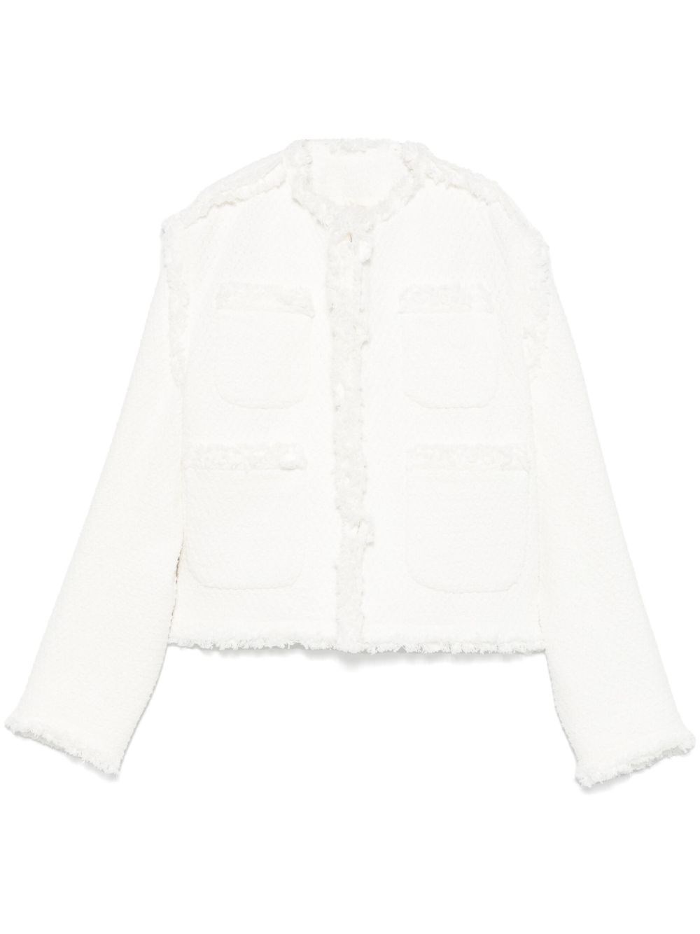 Sacai Cropped Denim Jacket Fringe Detailing