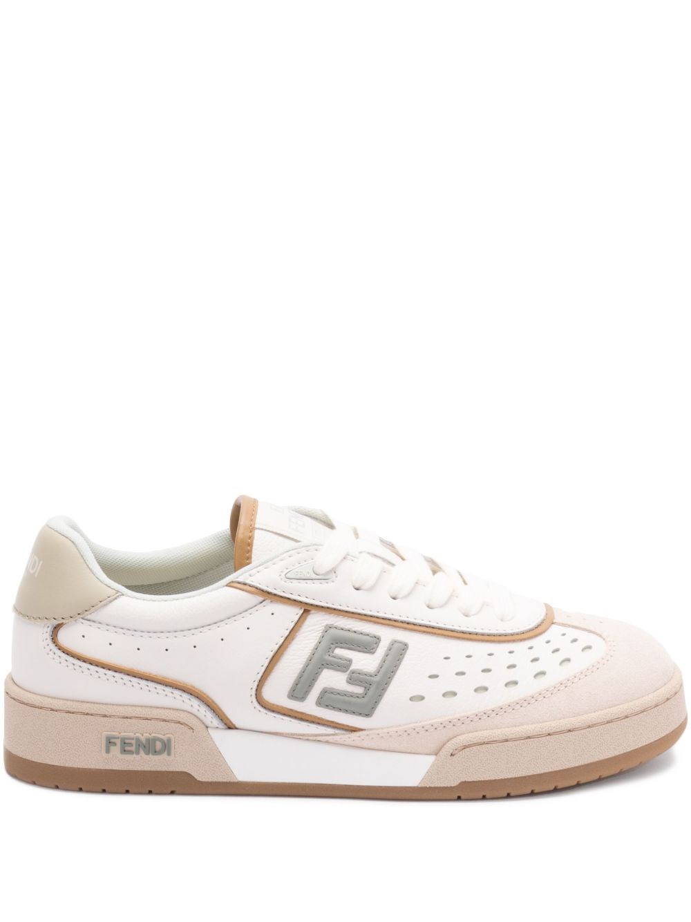 Fendi Leather Sneakers With Panelled Design And Contrast Sole