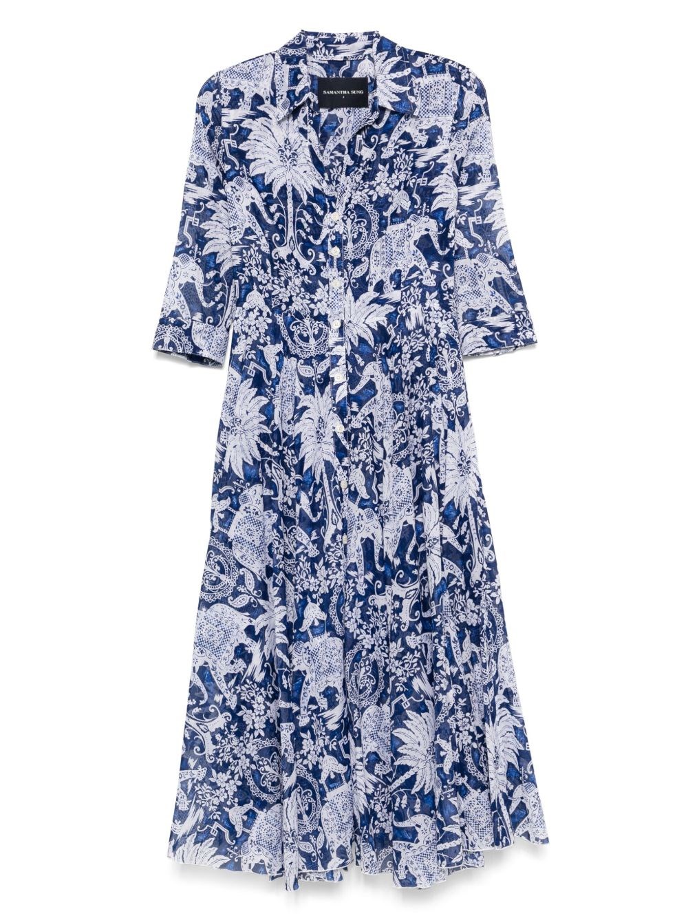 Samantha Sung Aster Printed Cotton Shirtdress In Blue