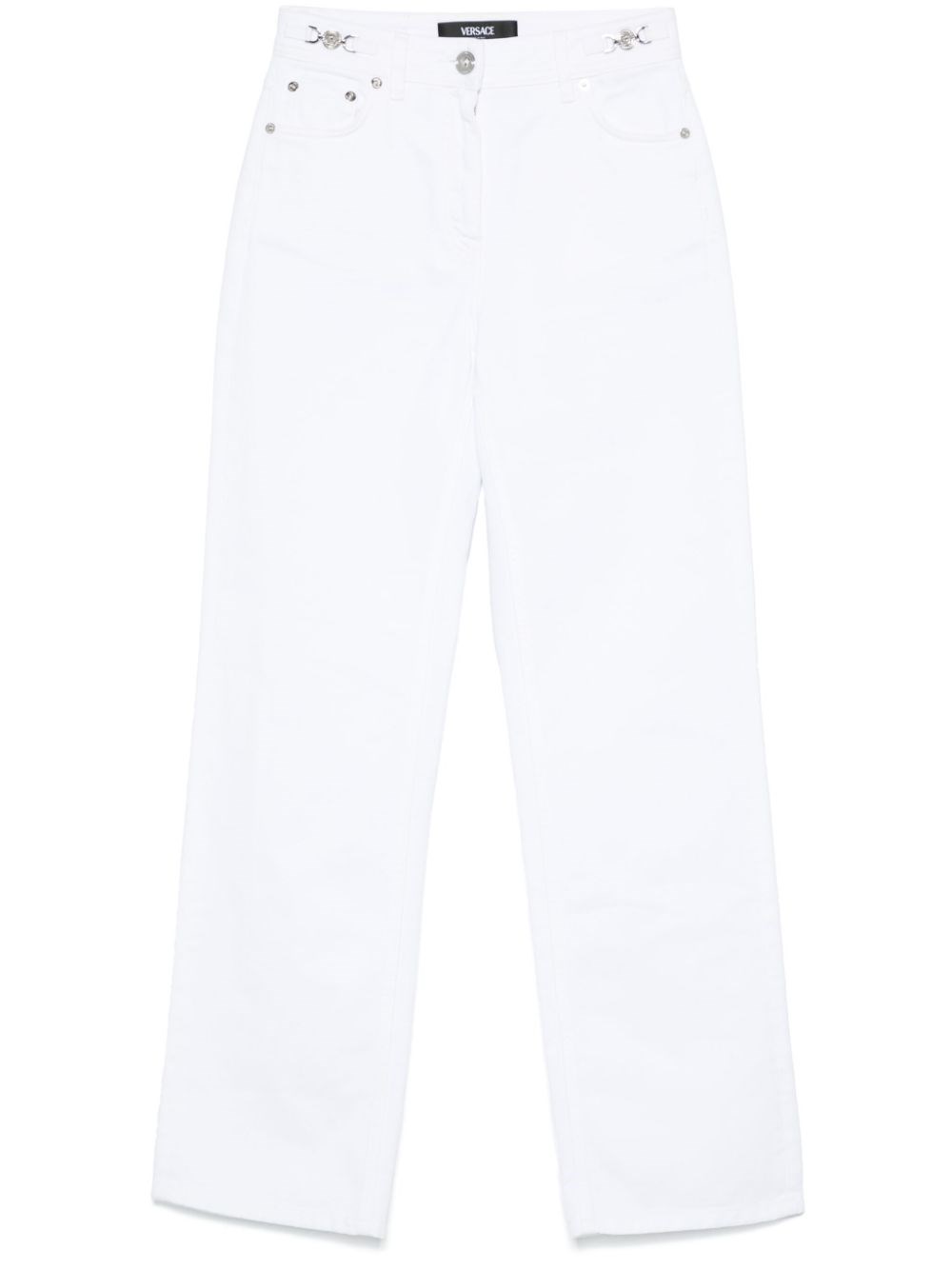Versace High-waist Straight-leg Cotton Jeans In White