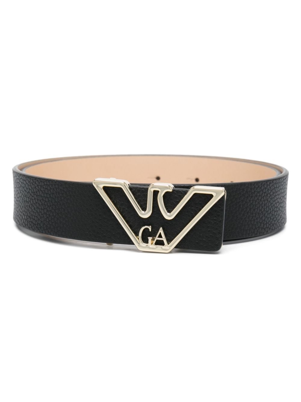 Emporio Armani Logo Belt With Adjustable Length And Grained Texture In Neutral
