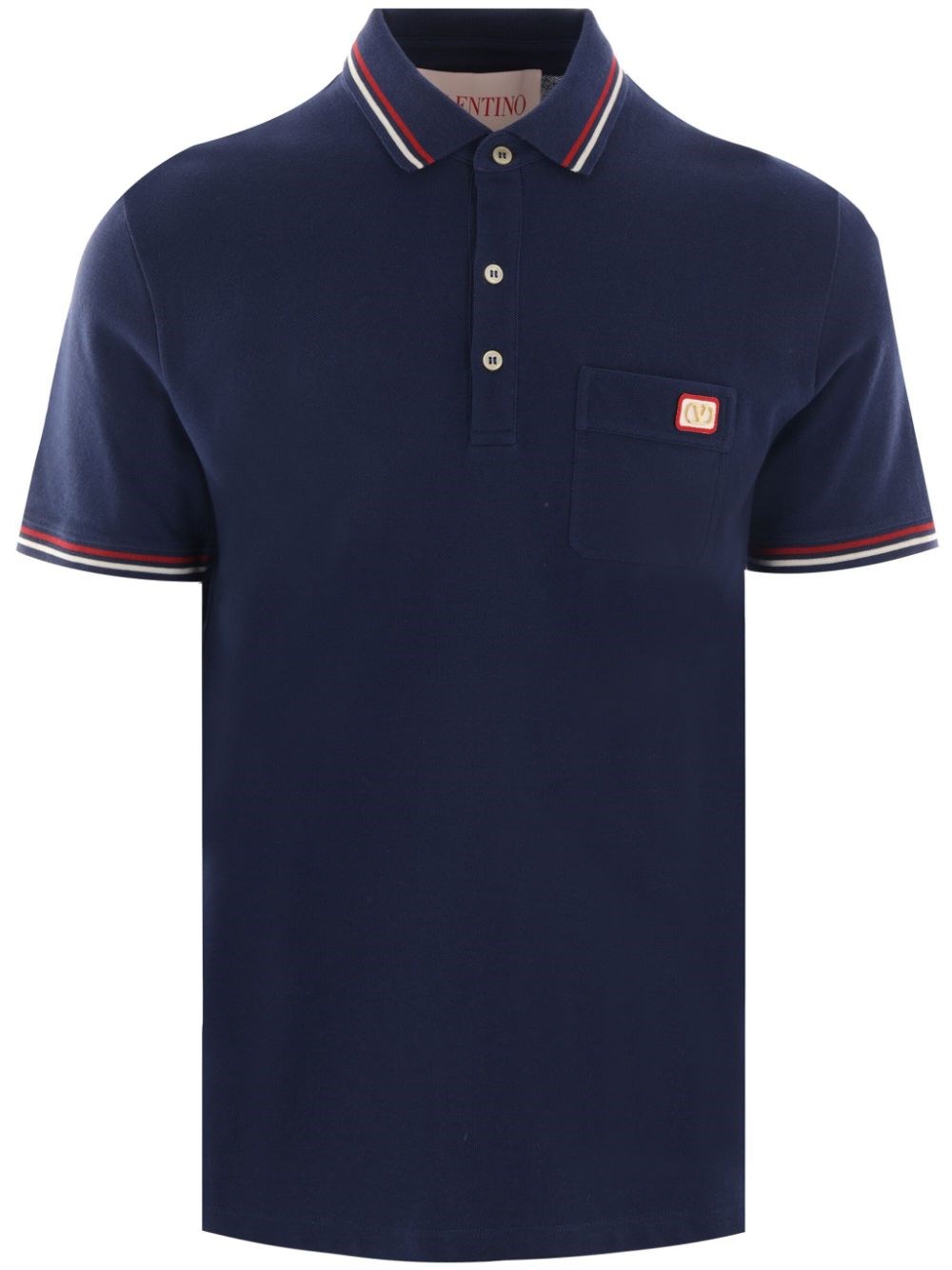 Valentino Garavani Blue Polo Shirt With Classic Collar And Logo Patch On The Front In Cotton Man In Blue
