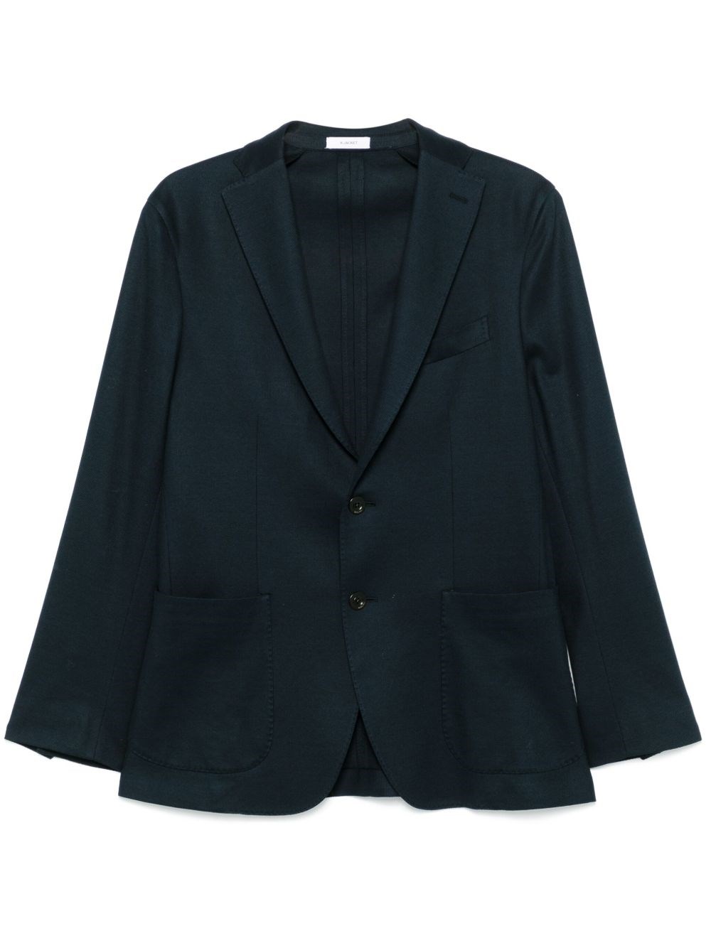 Boglioli Single-breasted Navy Wool Blazer With Front Patch Pockets In Blue