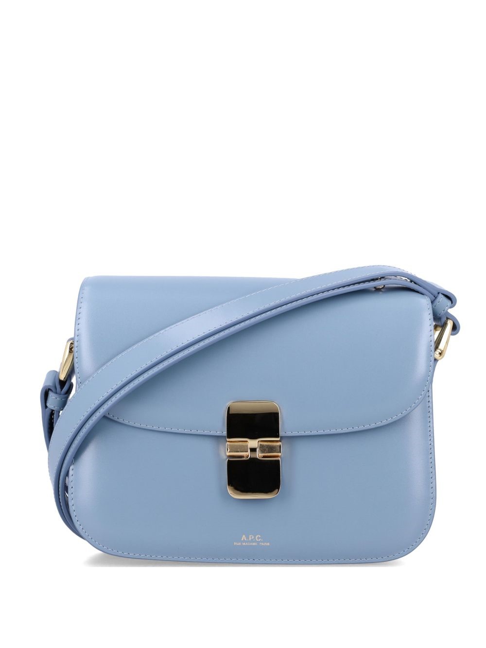Apc Grace Small Light Blue Shoulder Bag With Flap And Adjustable Shoulder Strap In Leather Woman