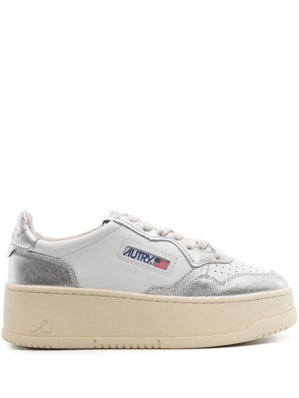 Autry White And Silver Low Top Platform Sneakers With Logo