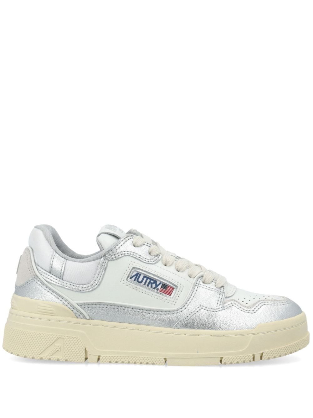 Autry Silver And White Low Top Sneakers With Logo Patch