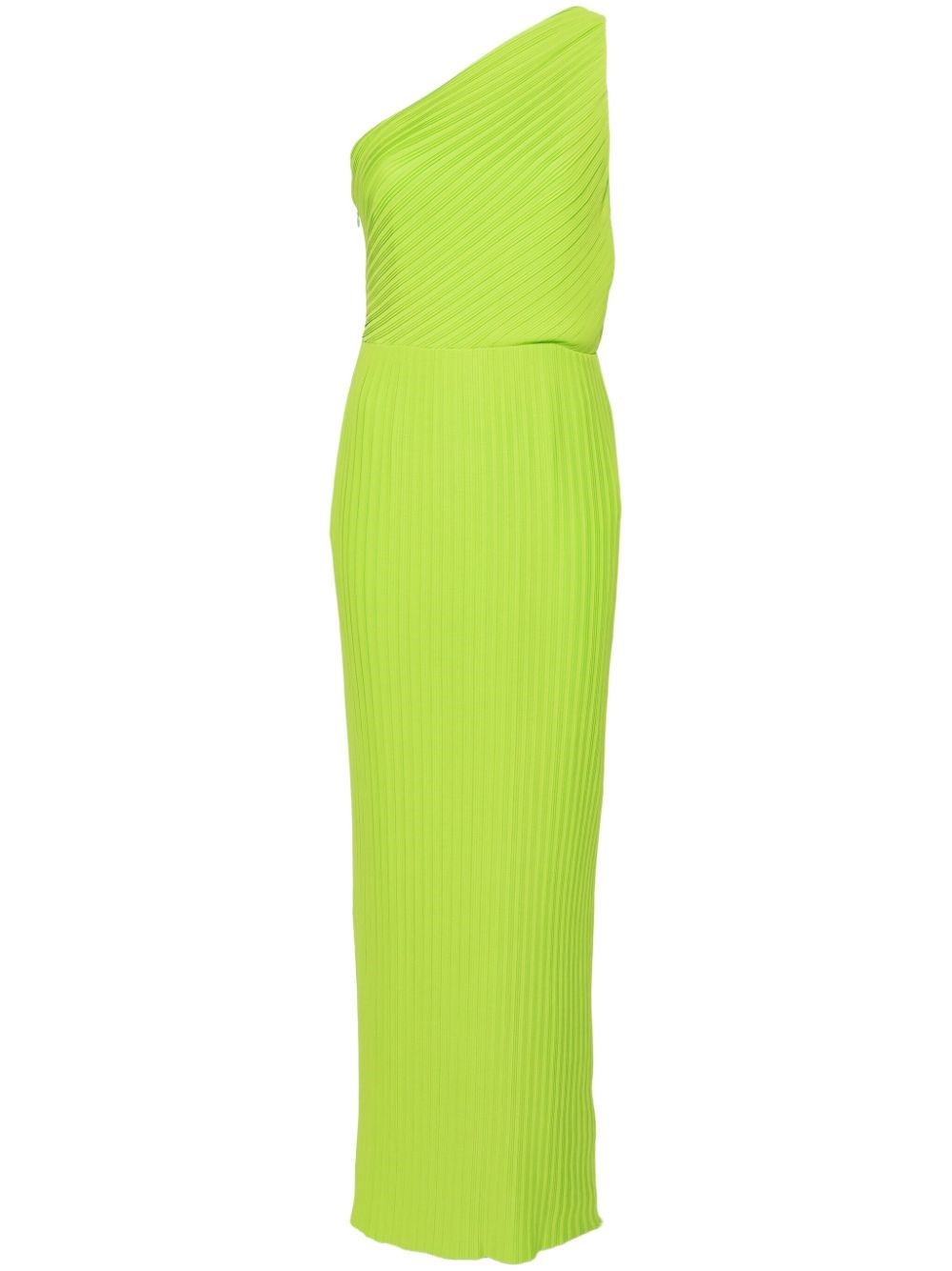 Solace London Green One Shoulder Maxi Dress In Techno Fabric