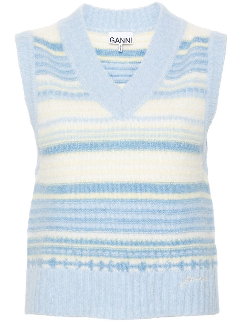 Ganni Multicolor Knit Vest With Stripe Motif In Wool Woman