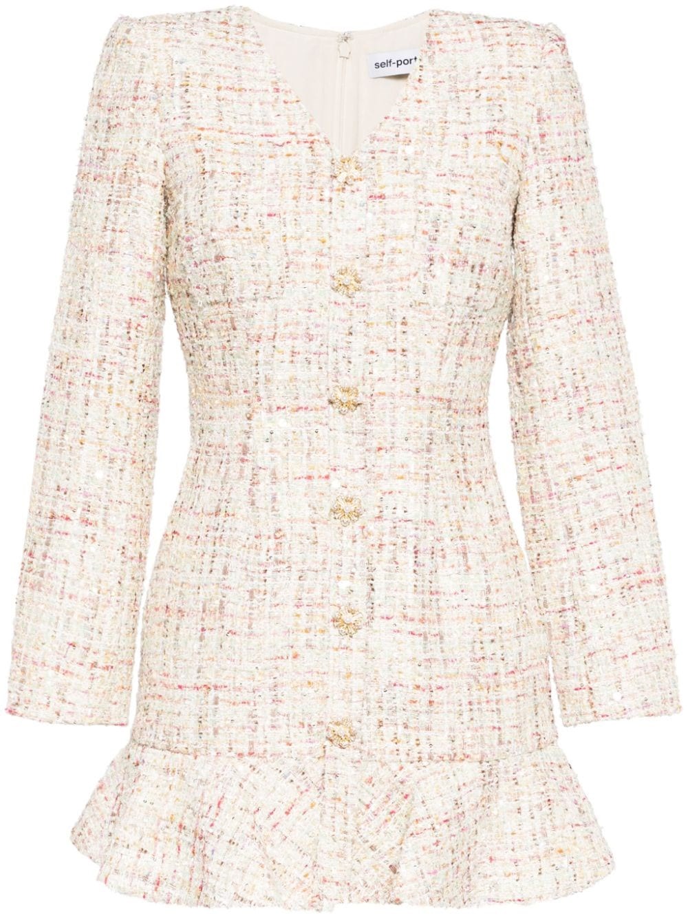 Self-portrait Self Portrait Pastel Boucle V Neck Mini Dress
