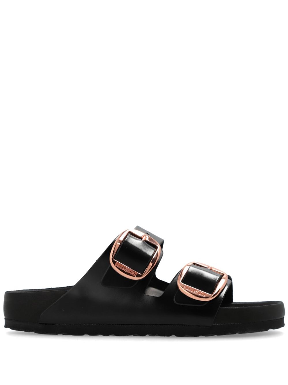 Birkenstock Slide Arizona Big Buckle In Shiny Black Leather