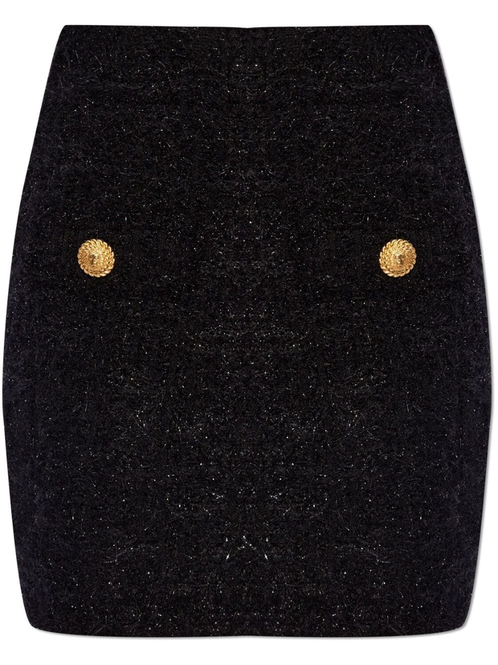 Balmain Black Pencil Mini Skirt With Jewel Buttons In Black