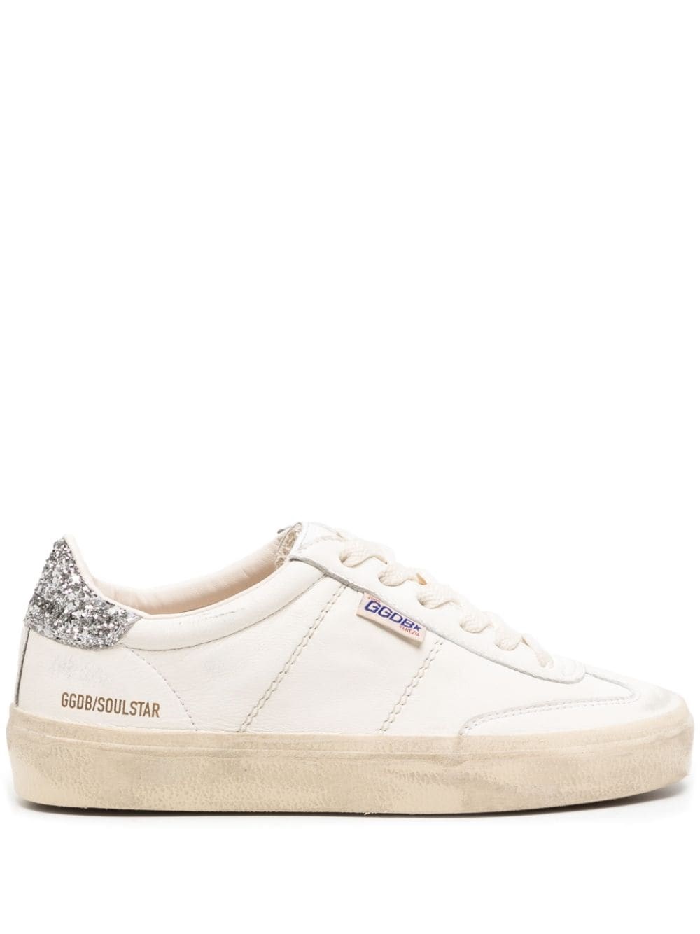 Golden Goose Soul Star Distressed Leather Sneakers With Glittered Heel Tab Shoes