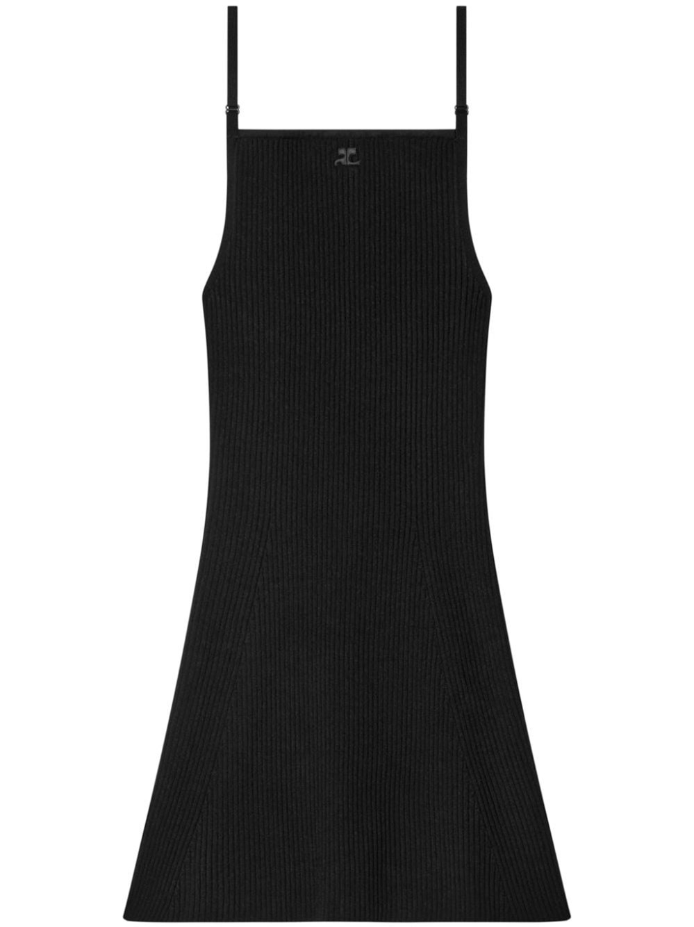 Courrèges Abito Corto In Viscosa A Coste Con Ricamo Logo