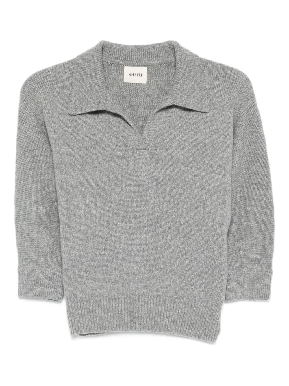 Khaite Shrunken Jo Cashmere-blend Polo Sweater In Gray