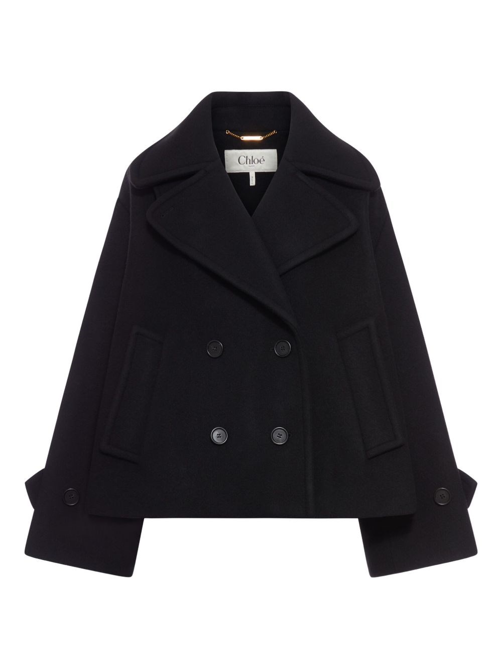 Chloé Black Double-breasted Jacket With Notched Wide Revers And Dropped Shoulders In Wool Blend Woma In Black