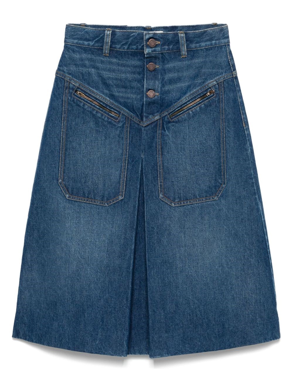 Chloé Denim Knee-length Skirt With Front Box Pleat In Blue