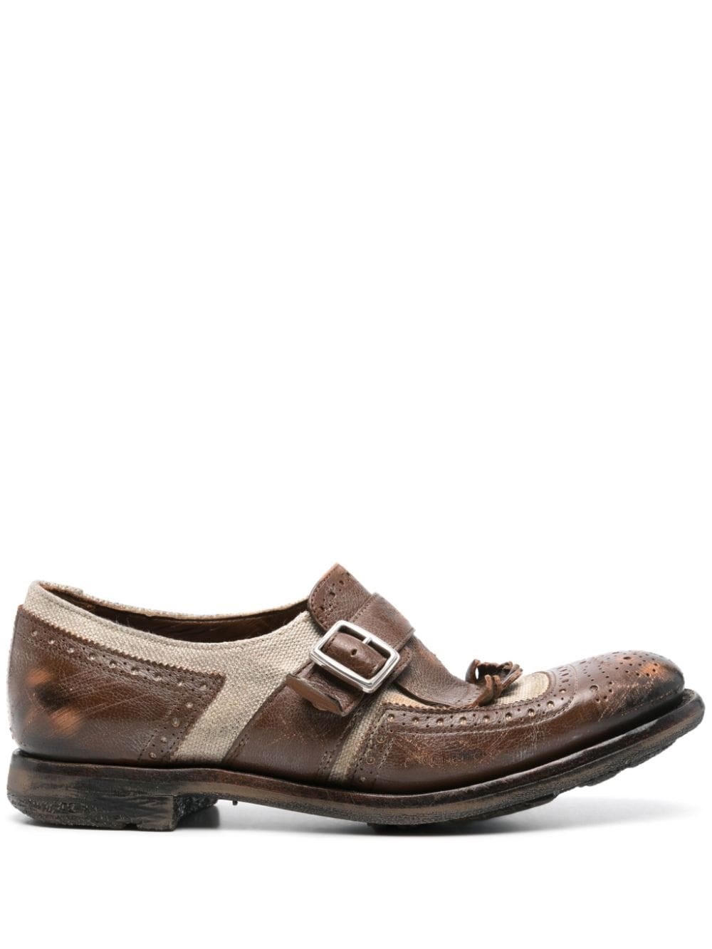 Church's Shanghai Distressed Leather And Canvas Brogues In Brown