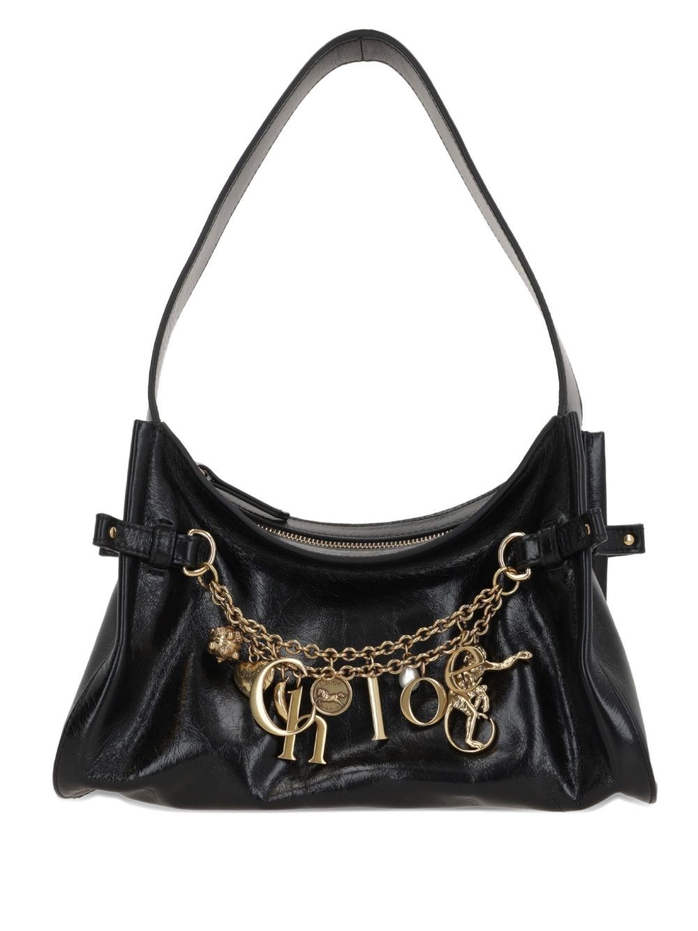 Chloé Leather Shoulder Bag Adorned With Charms In Black